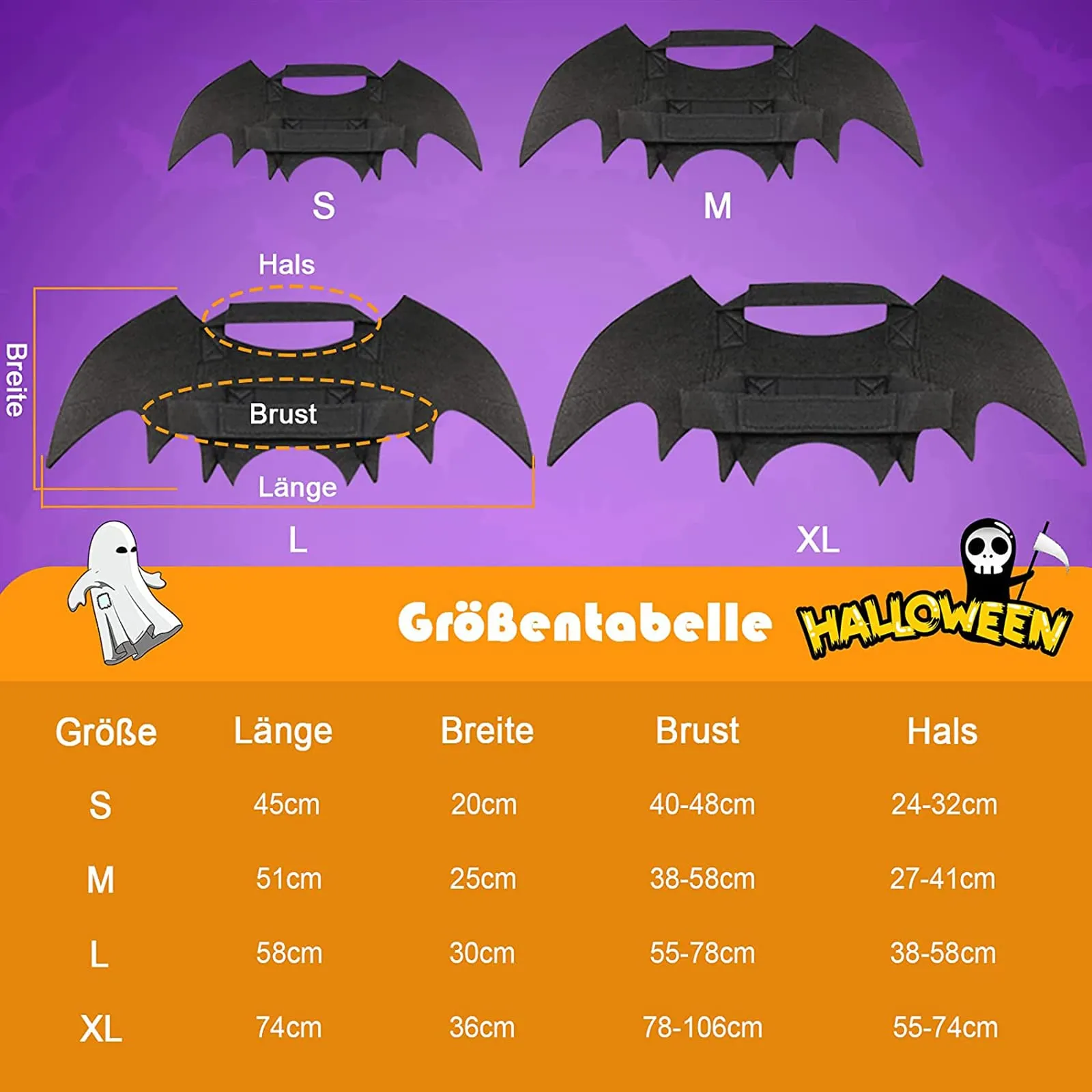 RANYPET Costume Halloween Ali da Pipistrello per Cani e Gatti, Taglia XL - immagine 3