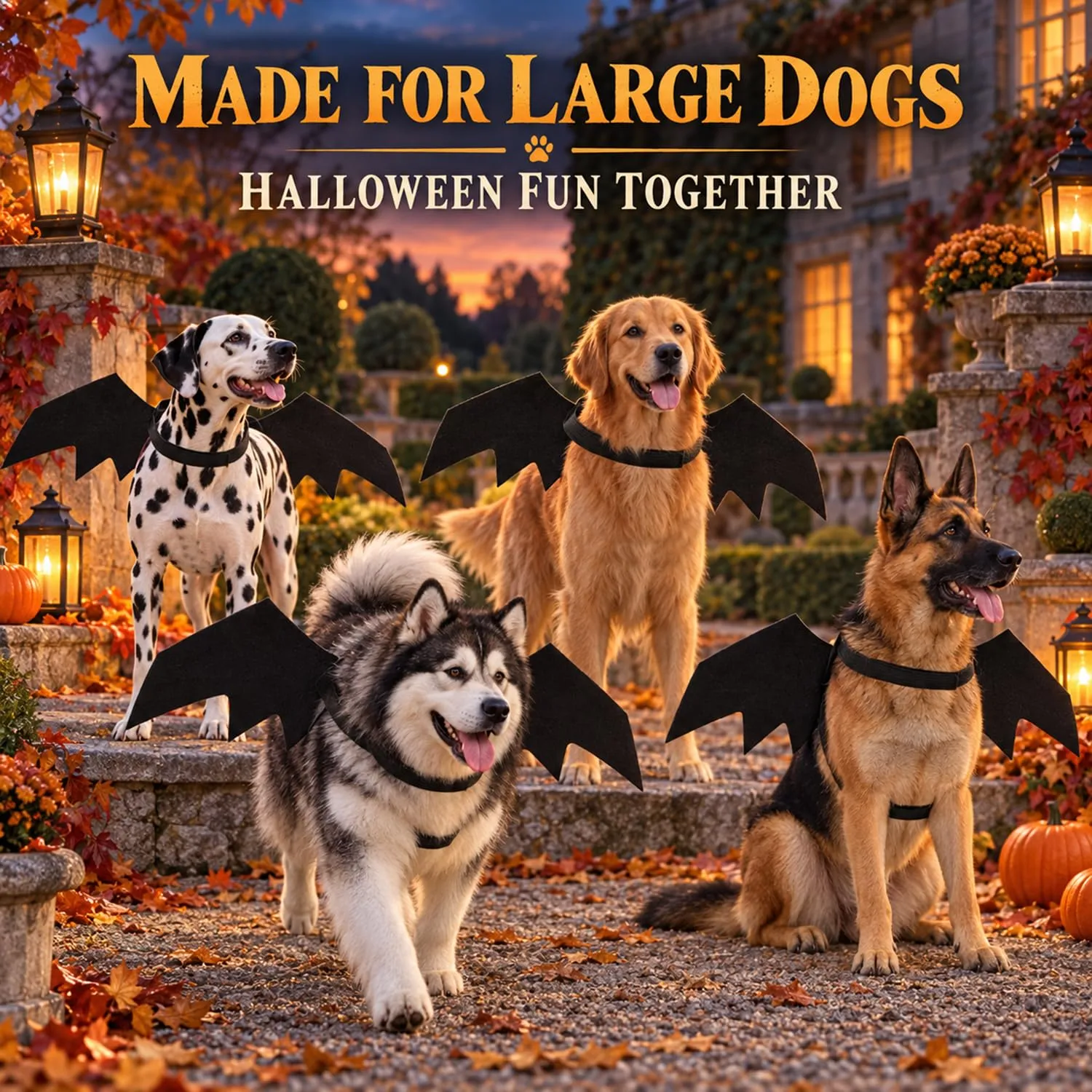 LIBRNTY Ali di Pipistrello per Cani di Grossa Taglia, Costume Cosplay di Halloween, 85 cm, Nero - immagine 5