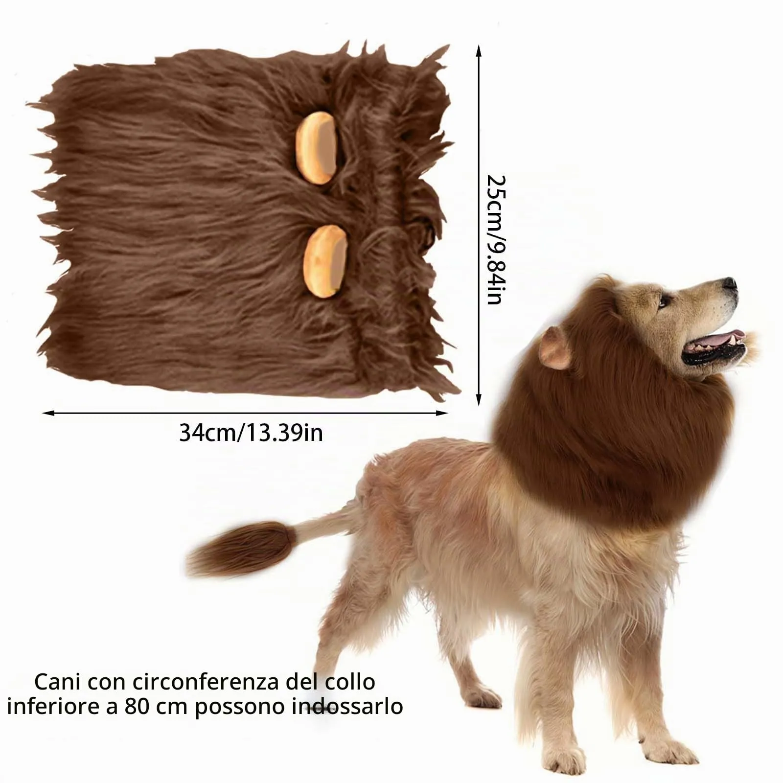 VIDSTW Criniera Leone per Cane con Orecchie Realistiche, Costume Regolabile per Halloween e Cosplay (Colore Caffè) - immagine 5