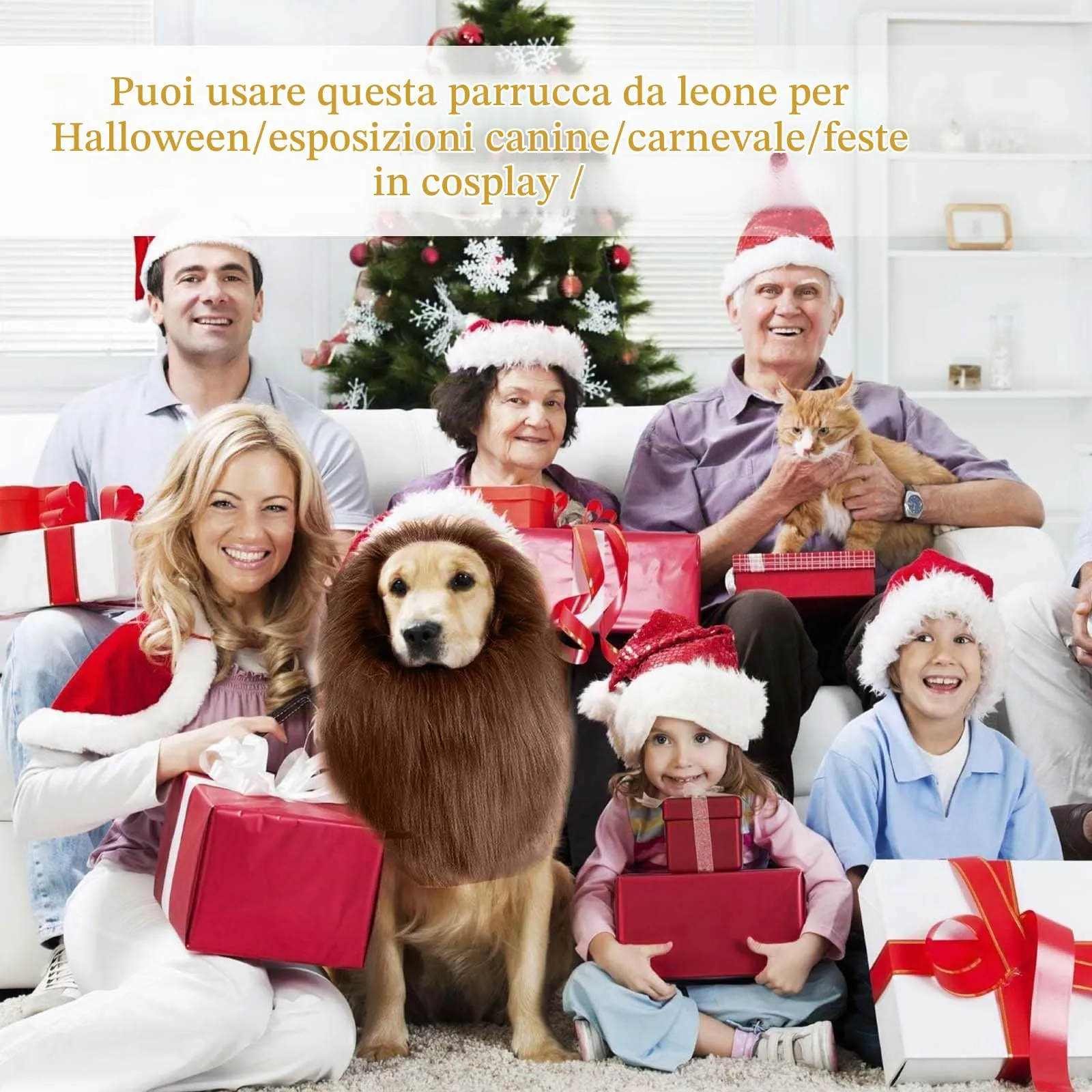 VIDSTW Criniera Leone per Cane con Orecchie Realistiche, Costume Regolabile per Halloween e Cosplay (Colore Caffè) - immagine 8