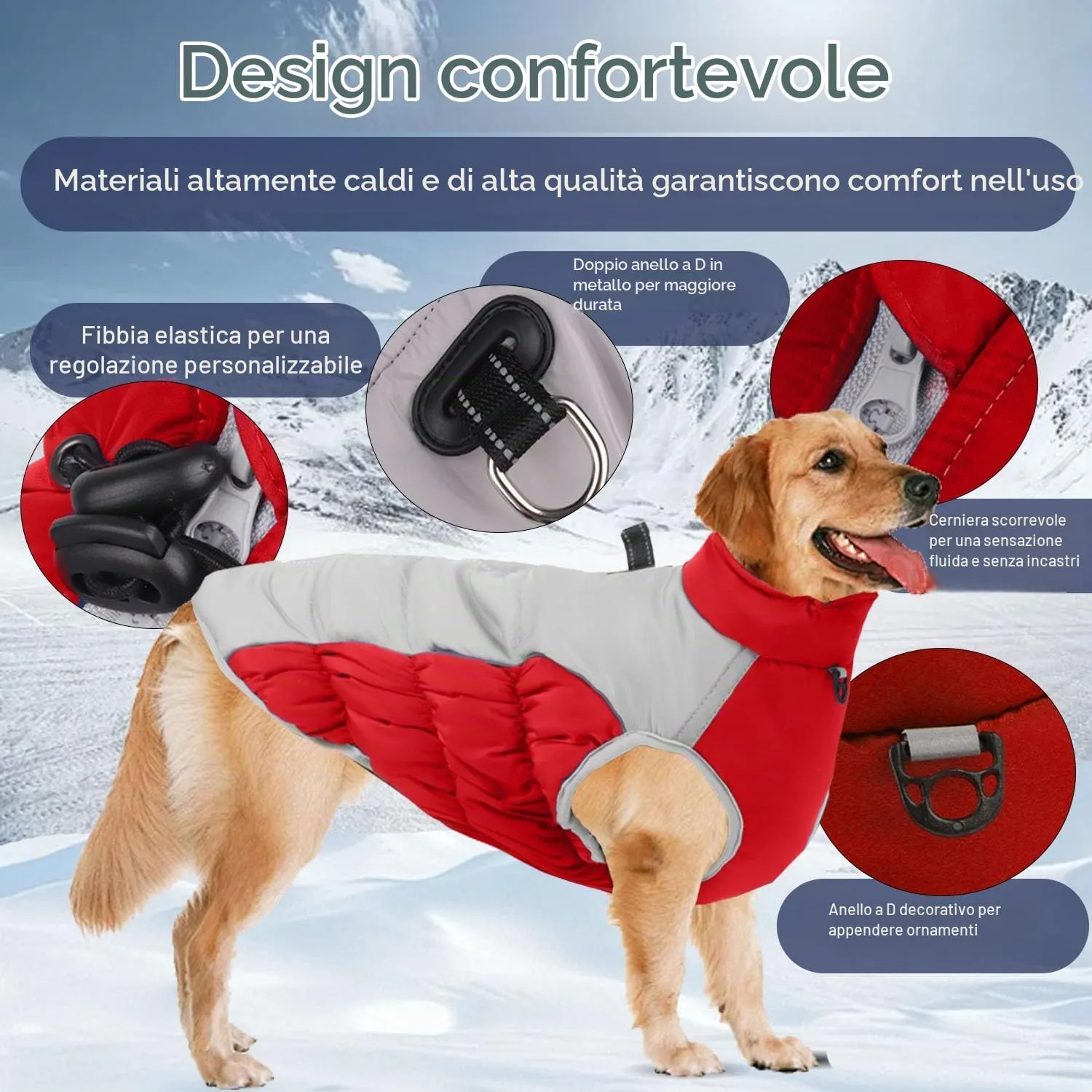 SRJEQC Cappotto Impermeabile Riflettente per Cani Taglia Grande, Rosso 3XL - immagine 2