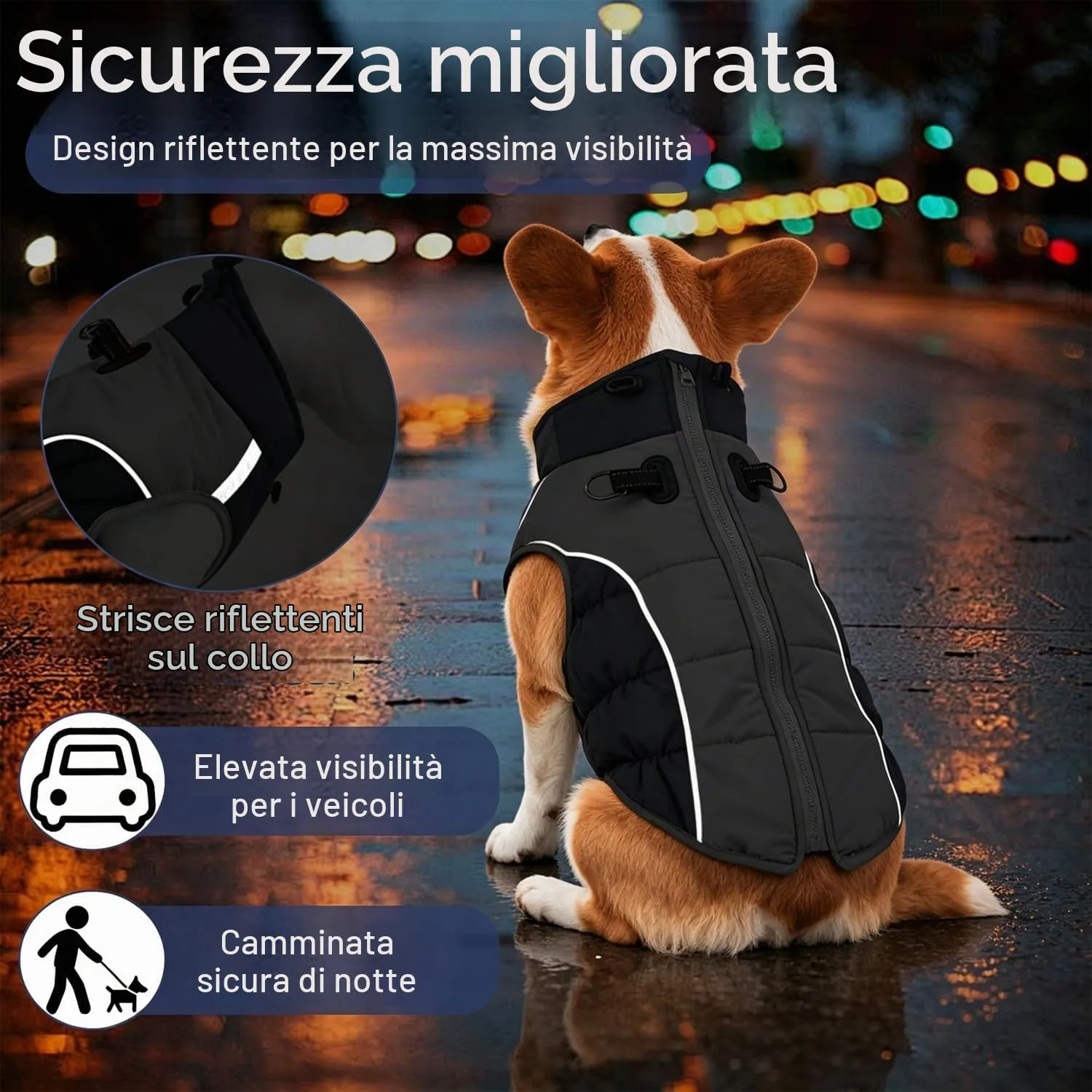 SRJEQC Cappotto Impermeabile Riflettente per Cani Taglia Grande, Nero 2XL - immagine 3
