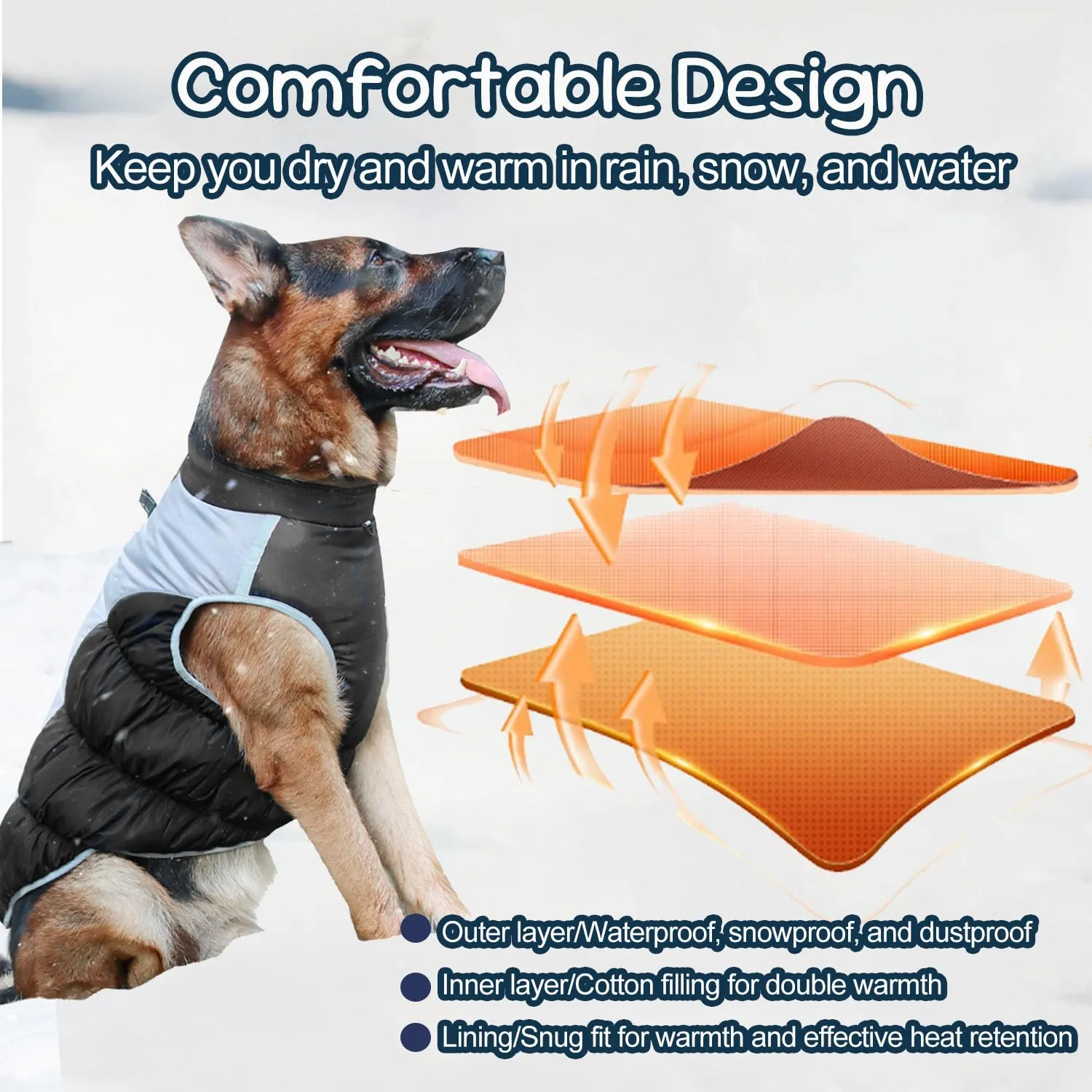 SRJEQC Cappotto Impermeabile Riflettente per Cani Taglia Grande, Nero 2XL - immagine 4