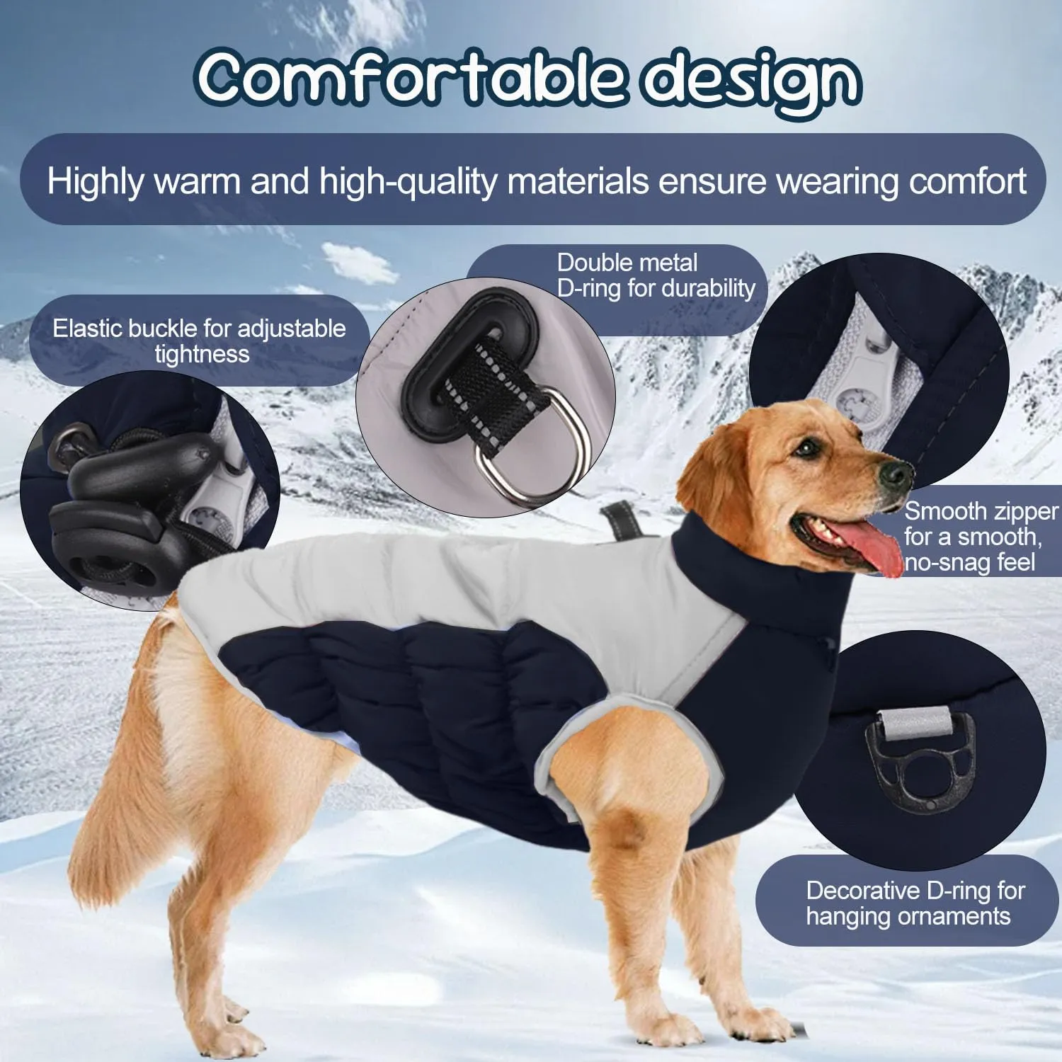 SRJEQC Cappotto Impermeabile Riflettente per Cani Taglia Grande, Nero 5XL - immagine 2