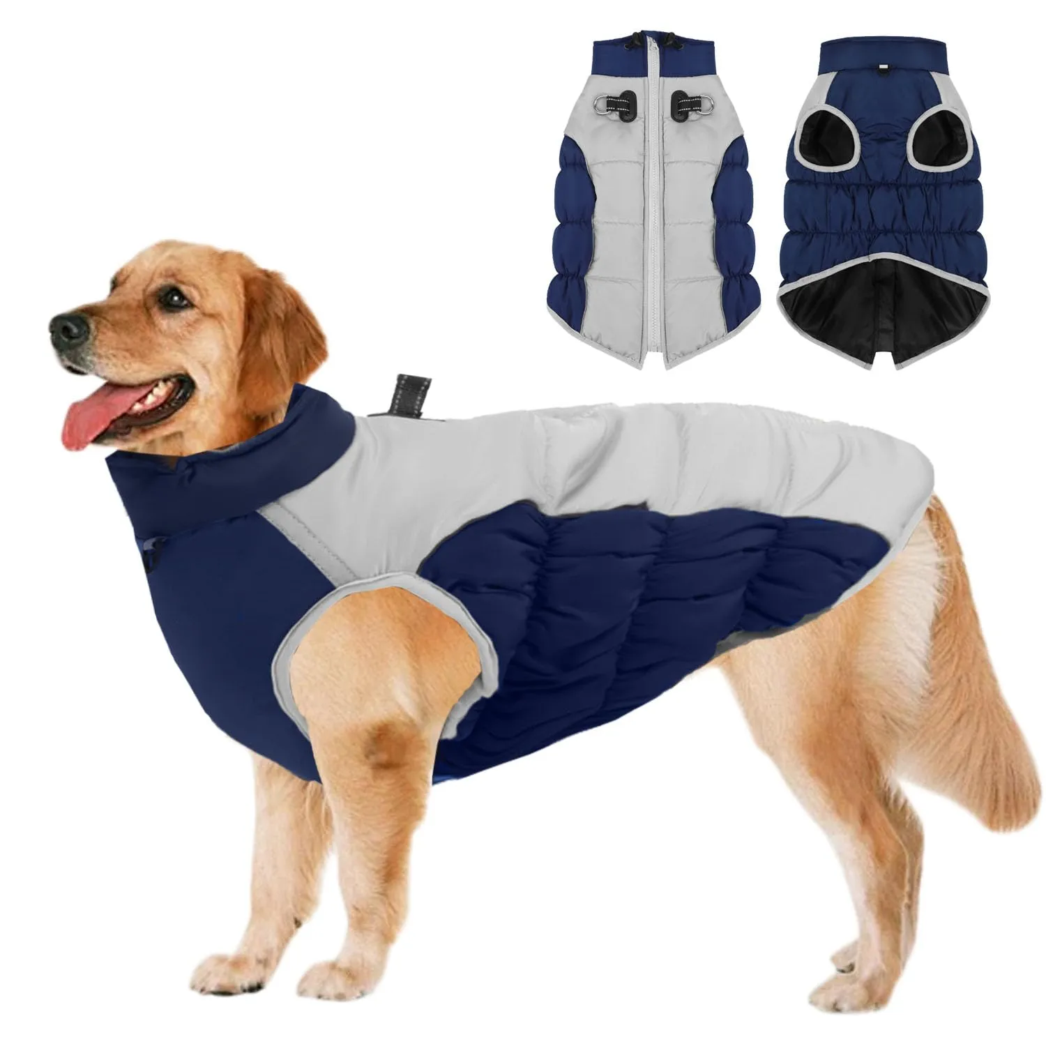 SRJEQC Cappotto Impermeabile Riflettente per Cani Taglia Grande, Blu Navy 2XL - immagine 1