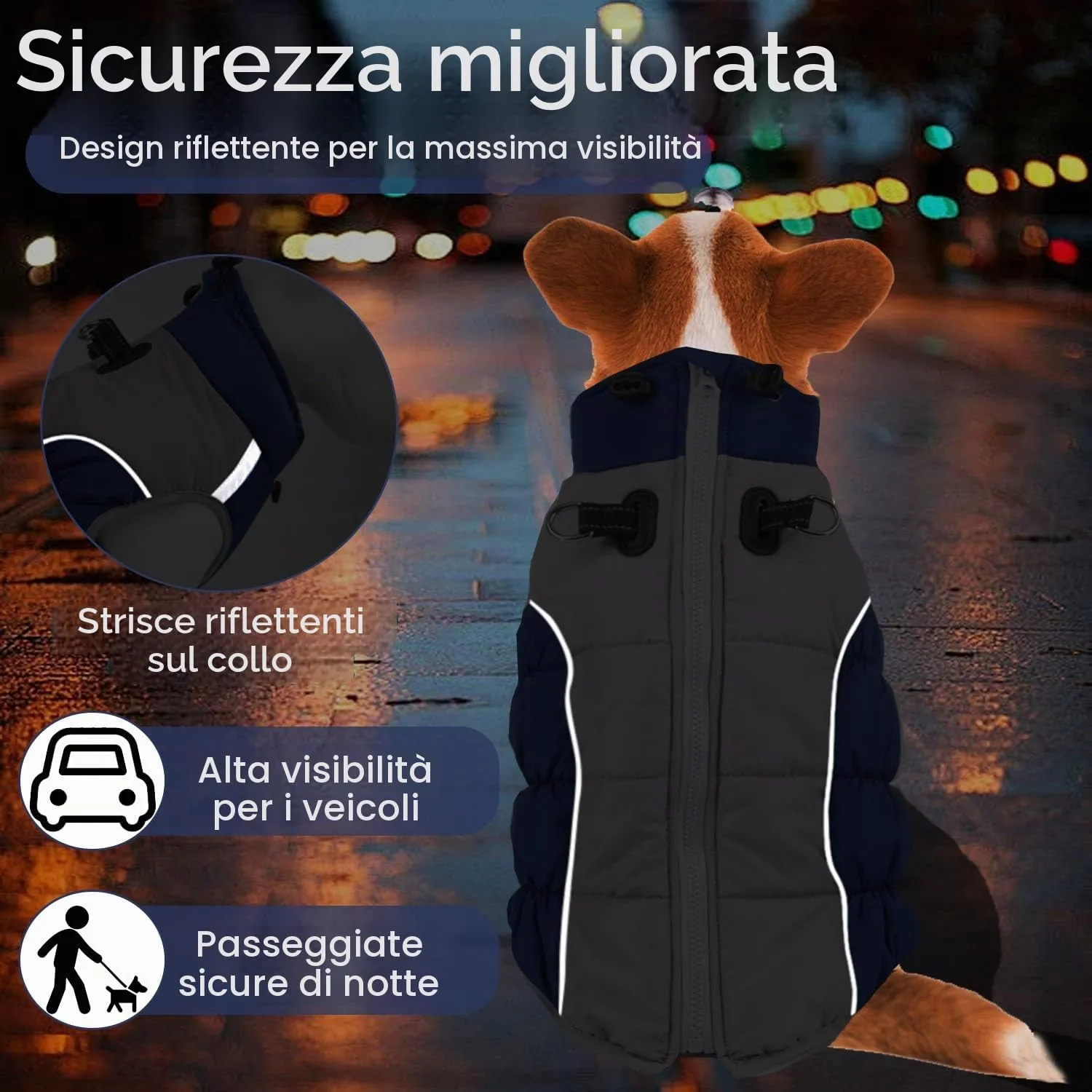SRJEQC Cappotto Impermeabile Riflettente per Cani Taglia Grande, Blu Navy 2XL - immagine 3