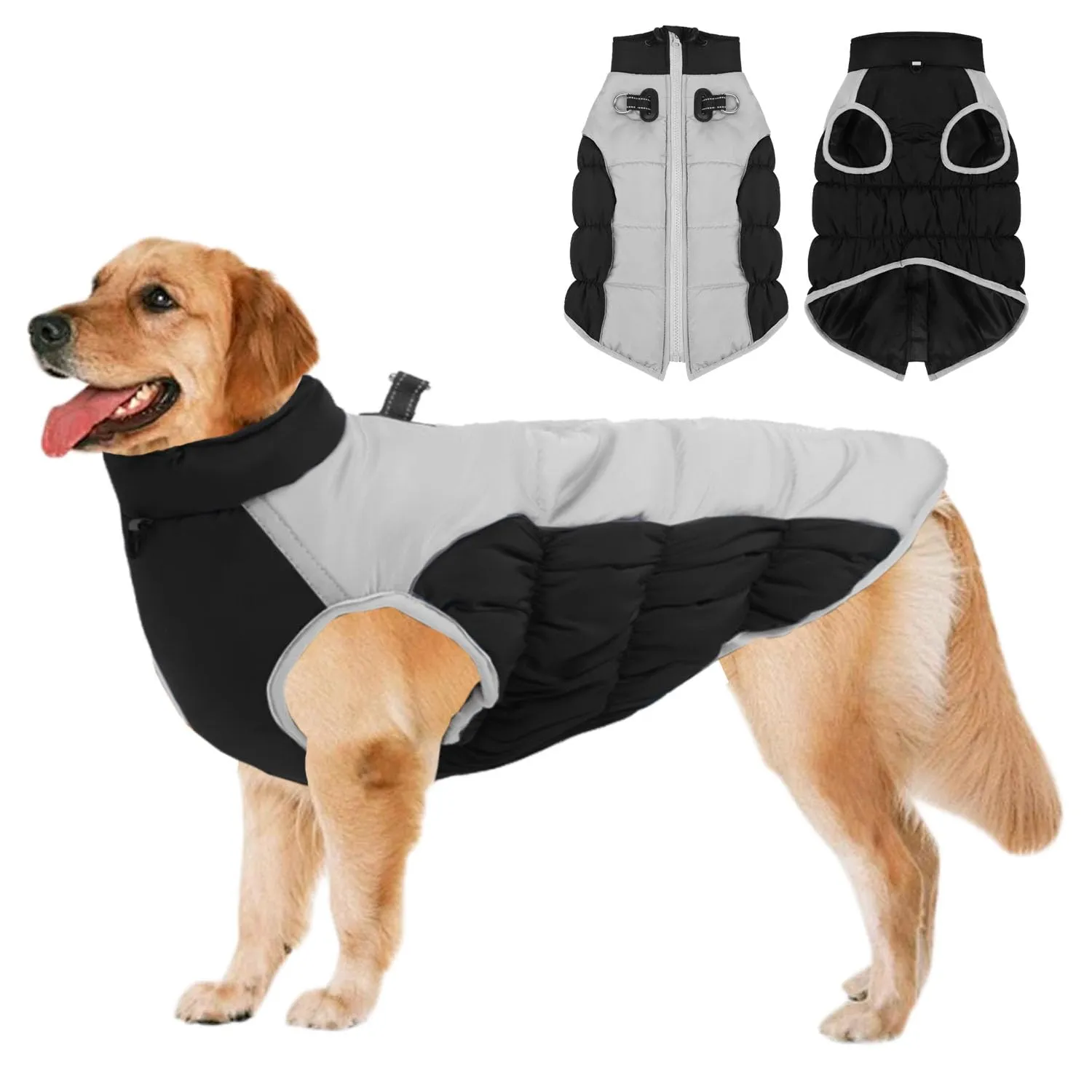 SRJEQC Cappotto Impermeabile Riflettente per Cani Taglia Grande, Nero 4XL - immagine 1