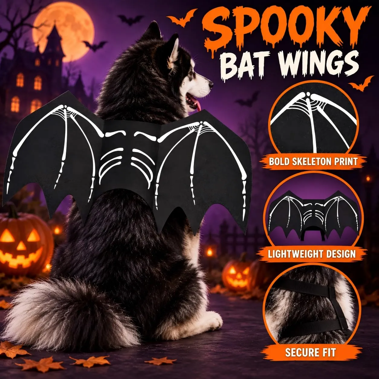 LIBRNTY Ali di Pipistrello per Cani, Costume Nero U004 - immagine 3