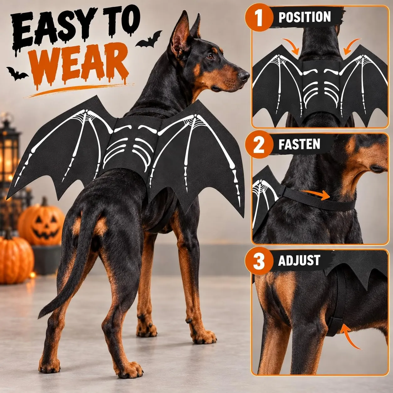 LIBRNTY Ali di Pipistrello per Cani, Costume Nero U004 - immagine 4