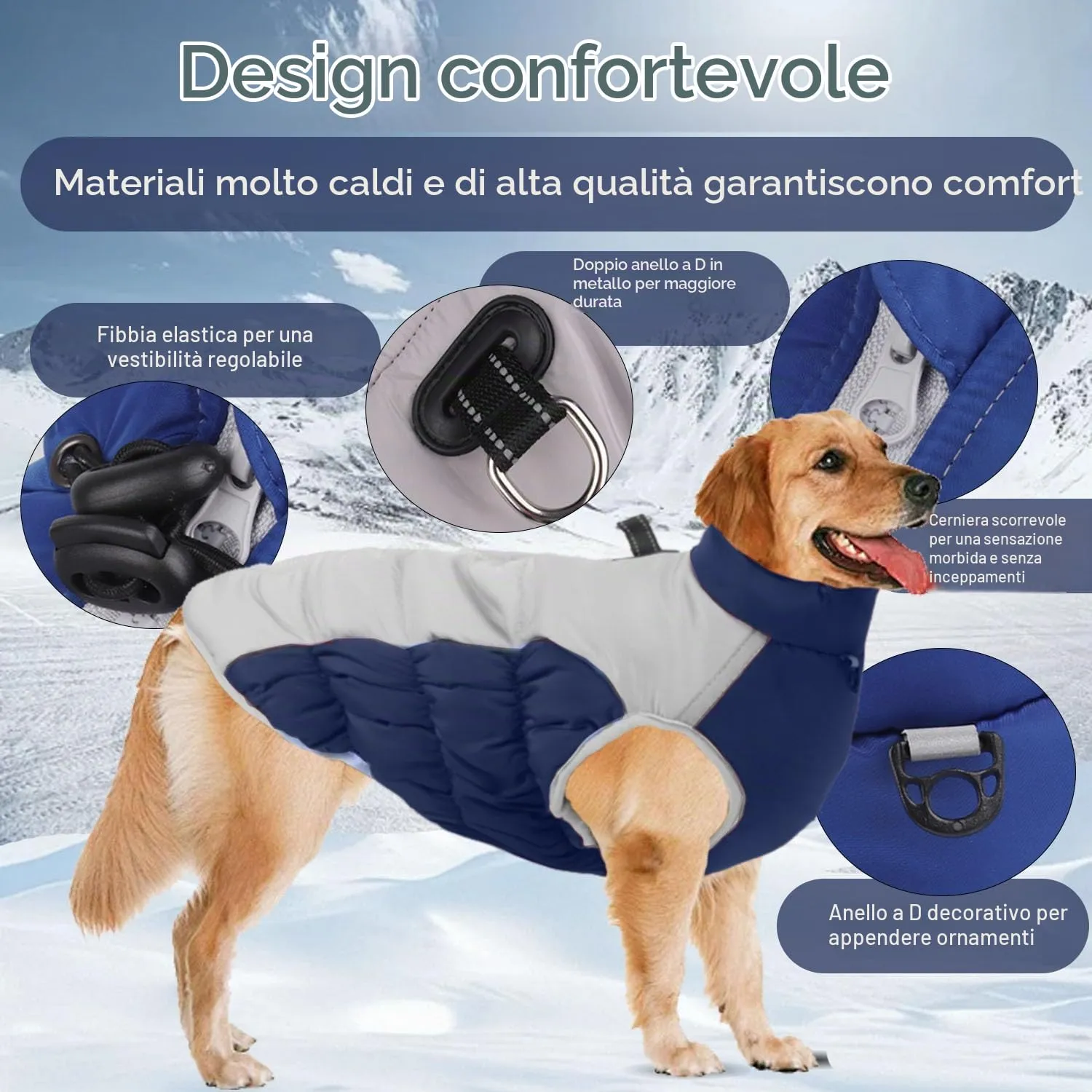 SRJEQC Cappotto Impermeabile Riflettente per Cani Taglia Grande, Blu Navy 3XL - immagine 2