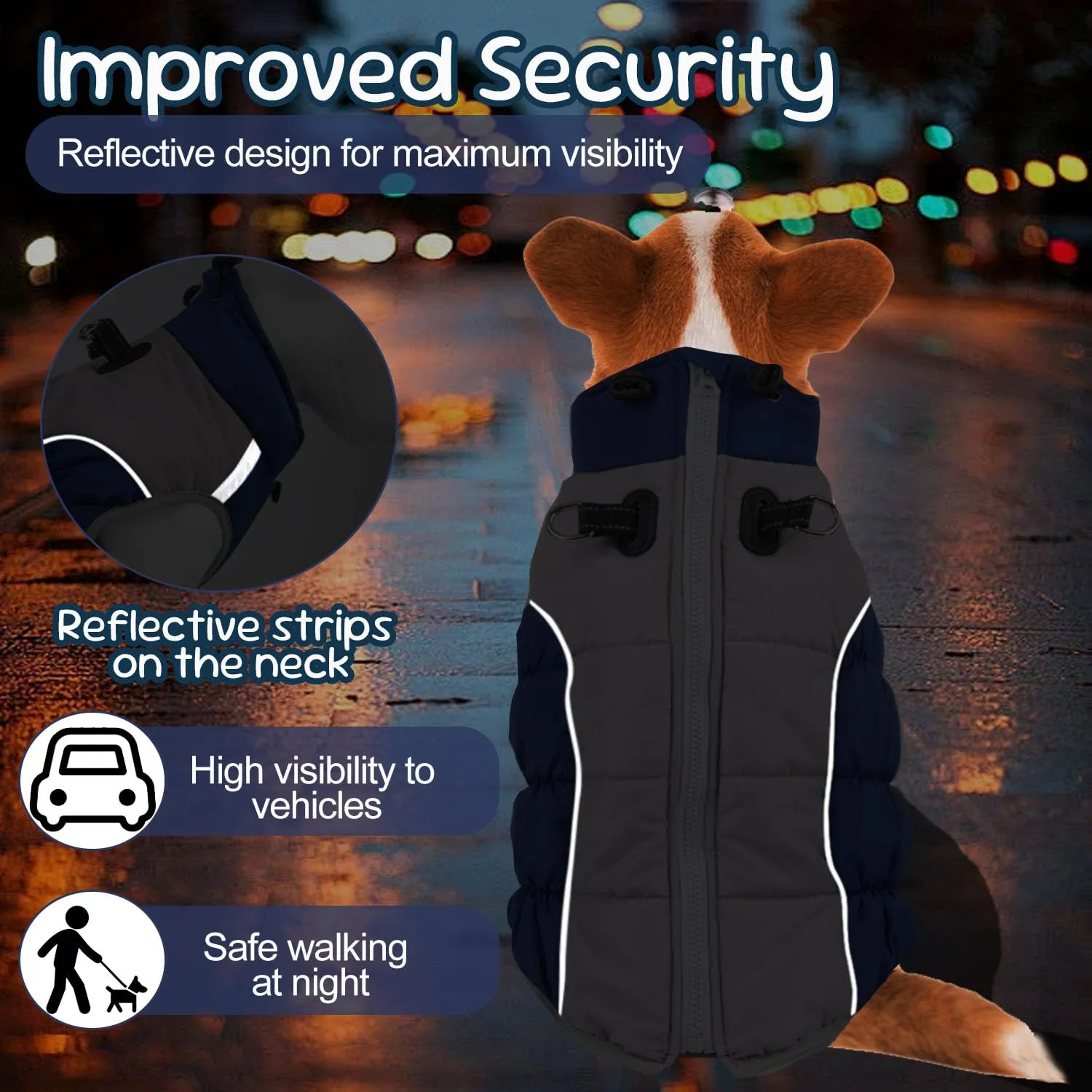 SRJEQC Cappotto Impermeabile Riflettente per Cani Taglia Grande, Blu Navy XL - immagine 3