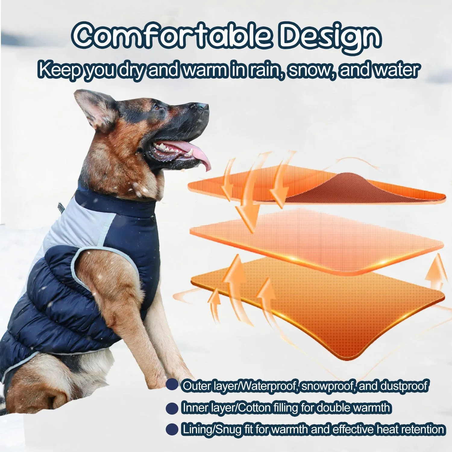 SRJEQC Cappotto Impermeabile Riflettente per Cani Taglia Grande, Blu Navy XL - immagine 4