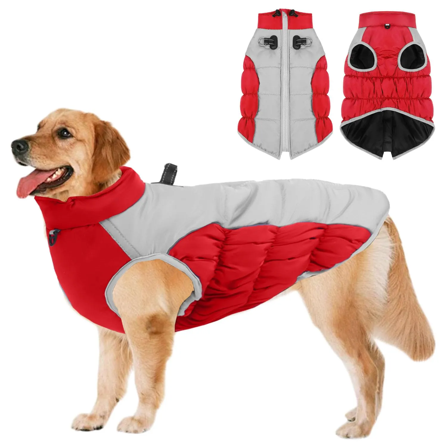 SRJEQC Cappotto Impermeabile Riflettente per Cani Taglia Grande, Rosso 2XL - immagine 1
