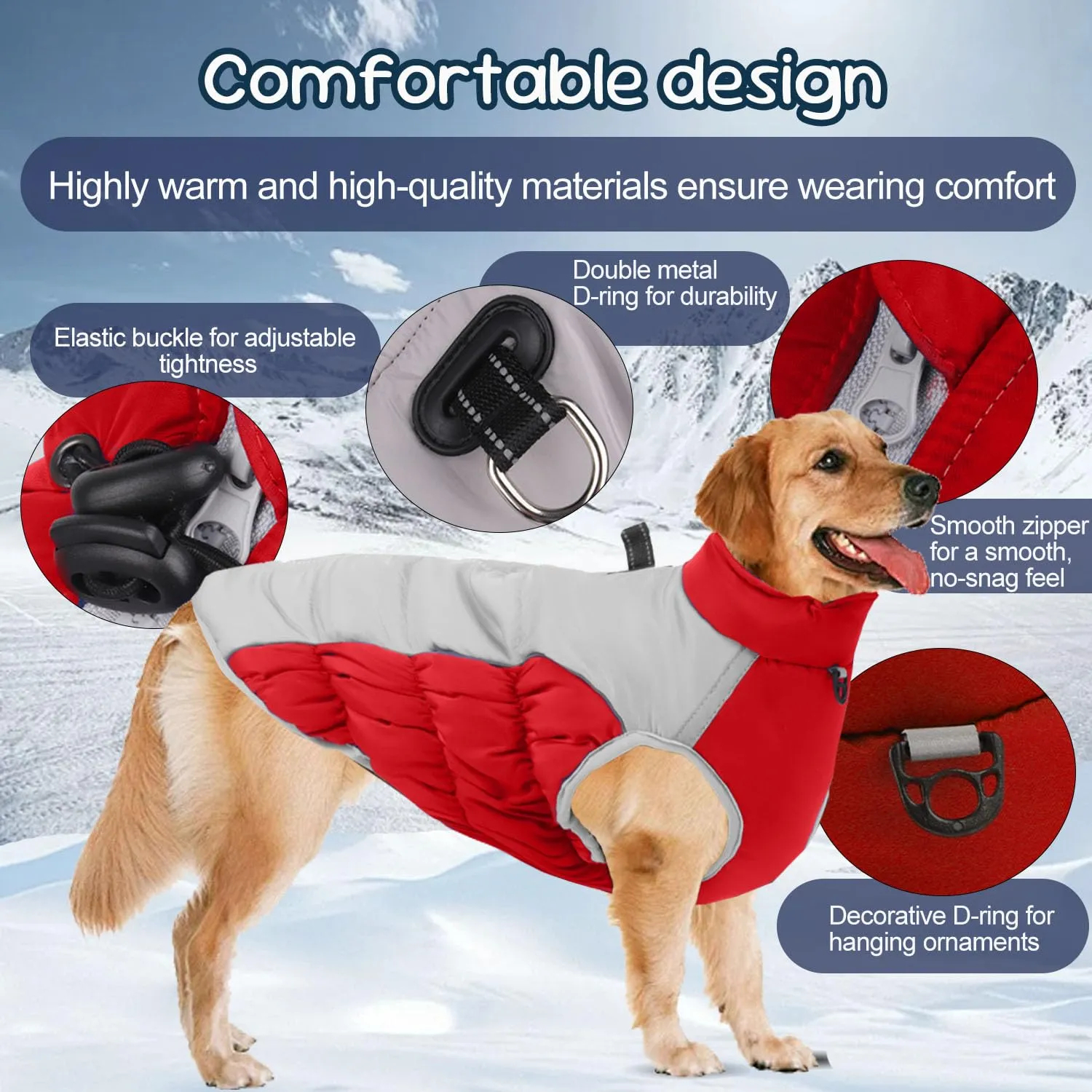 SRJEQC Cappotto Impermeabile Riflettente per Cani Taglia Grande, Rosso 2XL - immagine 2