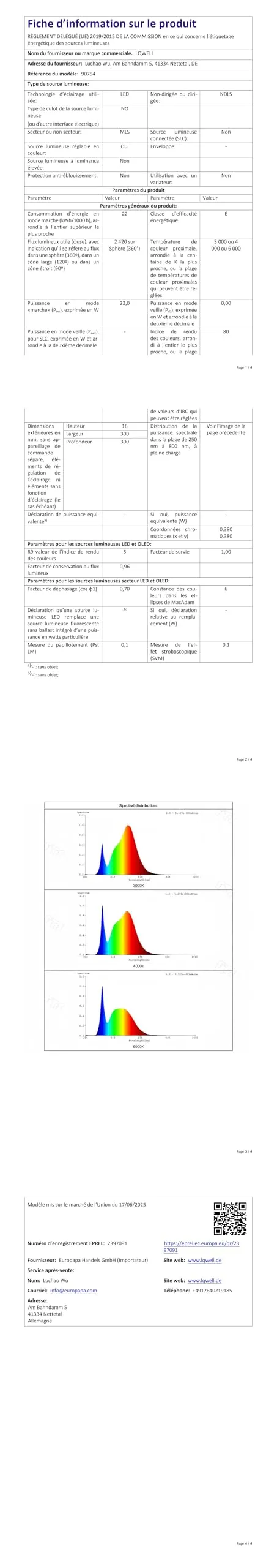 LQWELL Plafoniera a LED IP44, 22W, 3000K/4000K/6000K, 2420LM, 300 x 18 mm - immagine 13