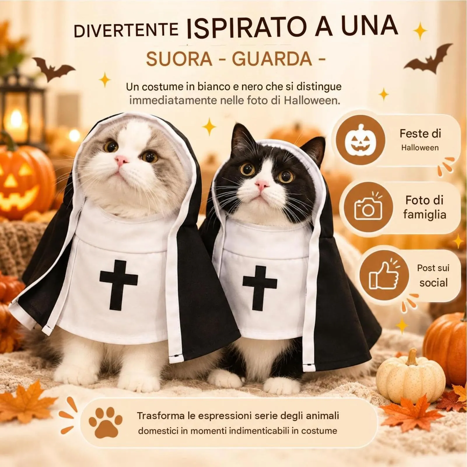 Costume da suora gatto con cappuccio per animali, taglia M - immagine 4