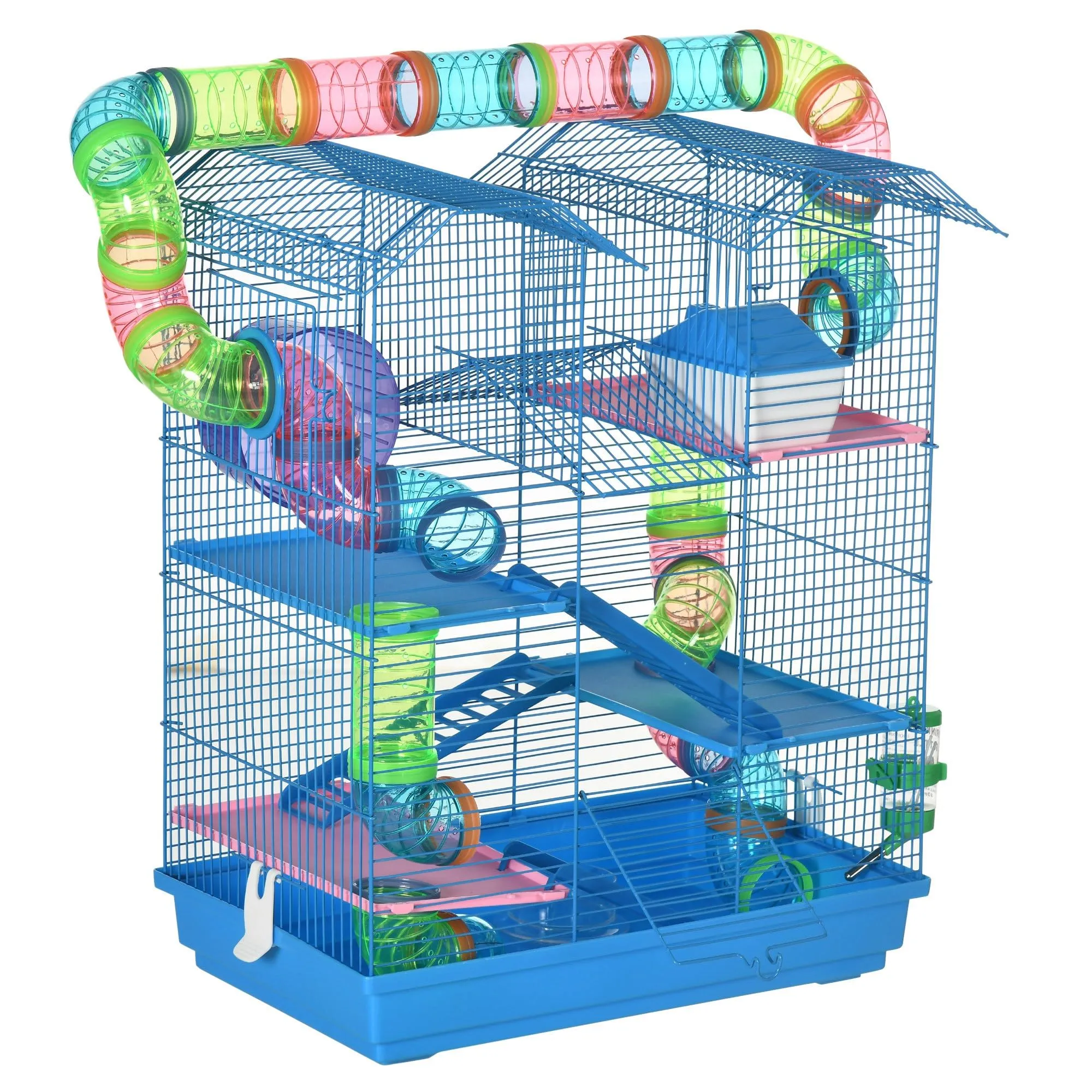 PawHut Gabbia per Criceti e Roditori a 5 Piani con Ruota, 47x30x59cm, Blu - immagine 1