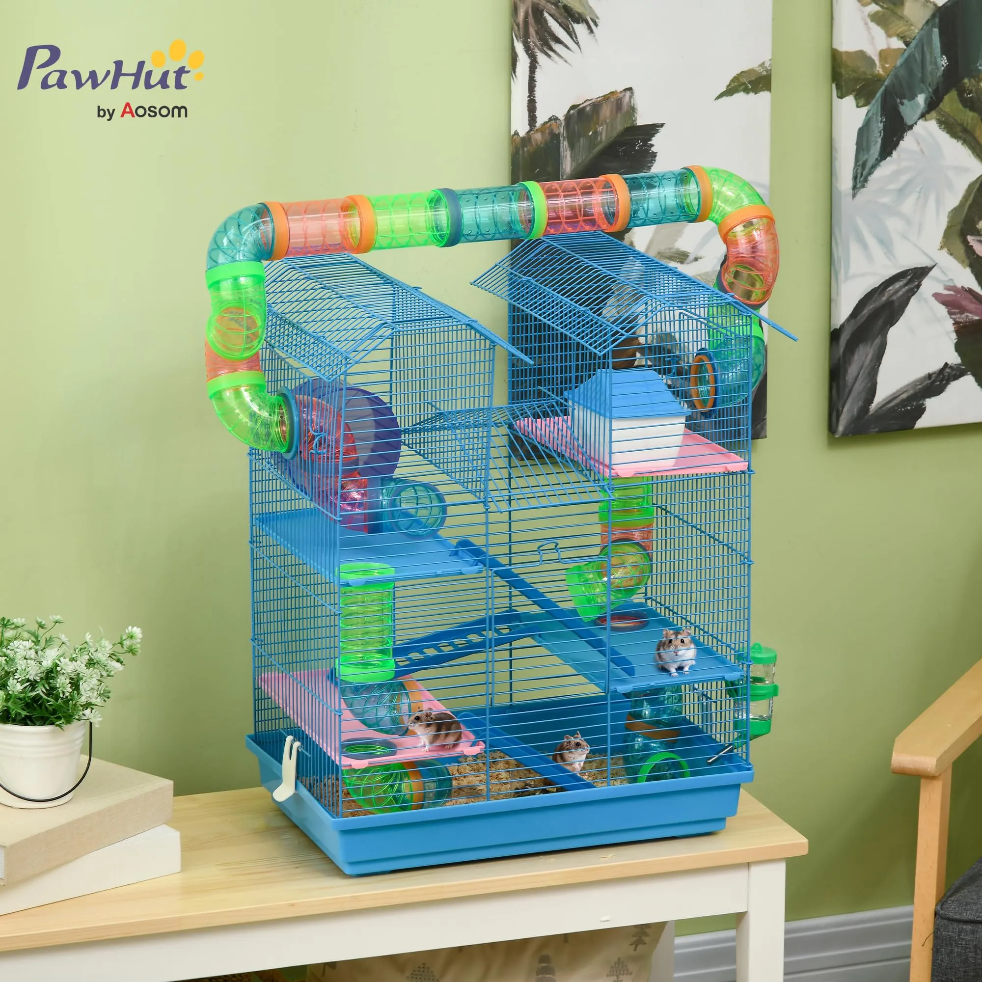 PawHut Gabbia per Criceti e Roditori a 5 Piani con Ruota, 47x30x59cm, Blu - immagine 2