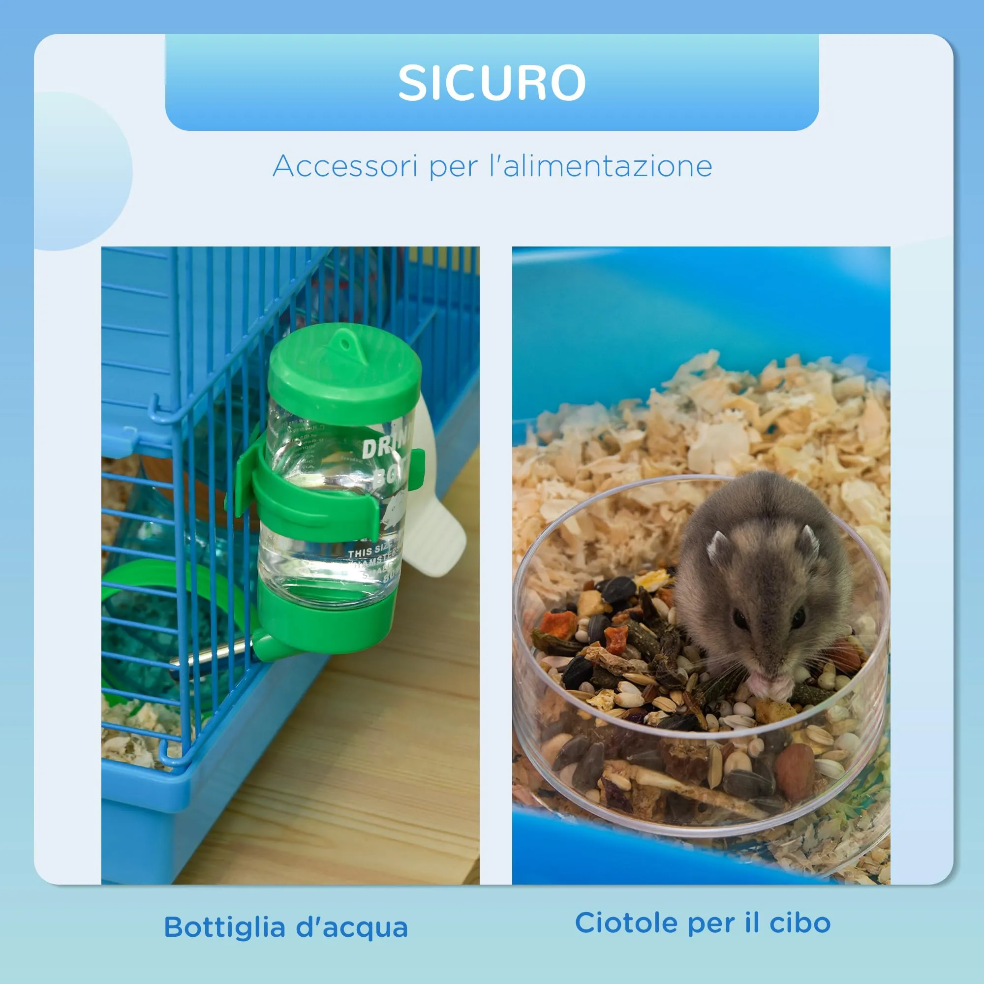 PawHut Gabbia per Criceti e Roditori a 5 Piani con Ruota, 47x30x59cm, Blu - immagine 4