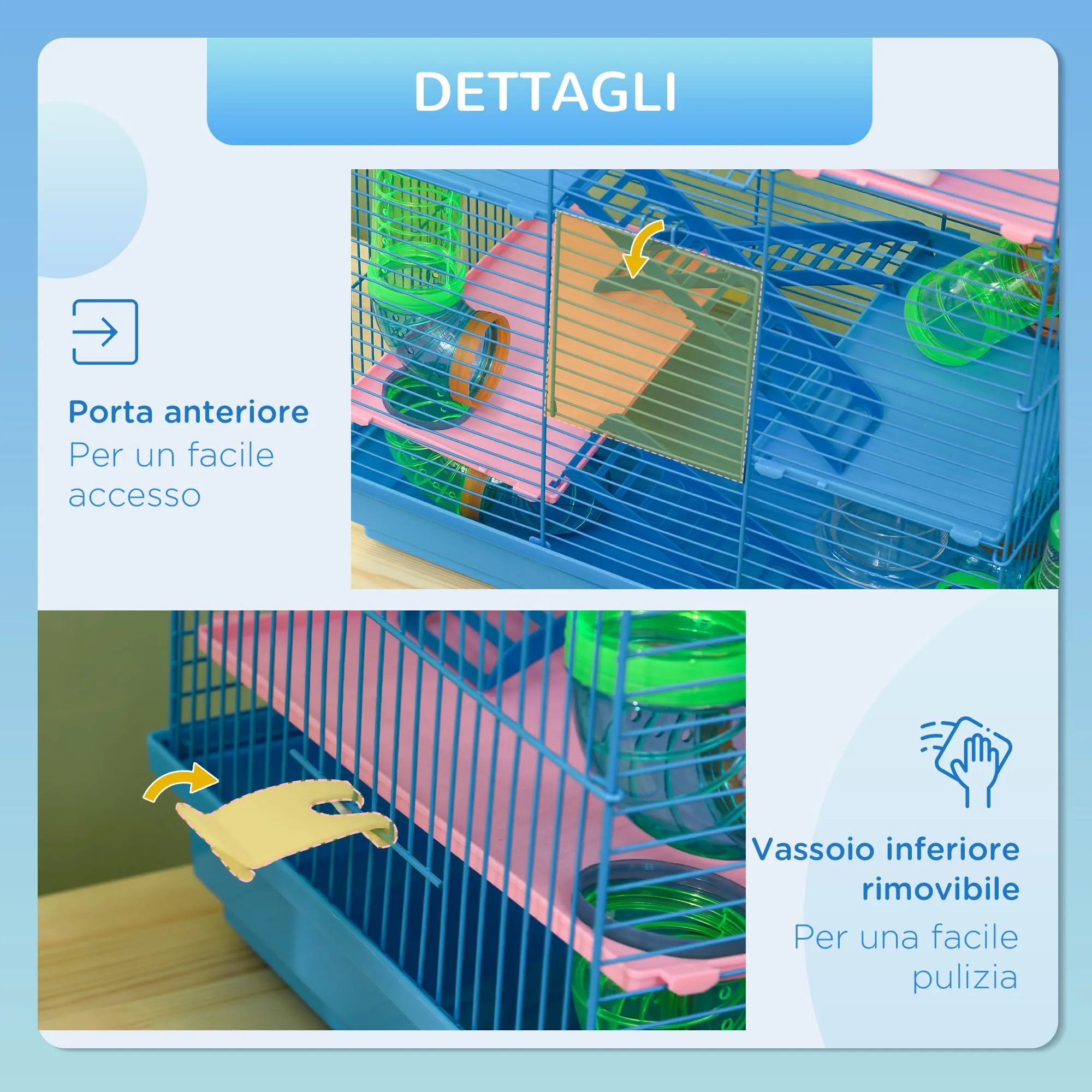PawHut Gabbia per Criceti e Roditori a 5 Piani con Ruota, 47x30x59cm, Blu - immagine 5