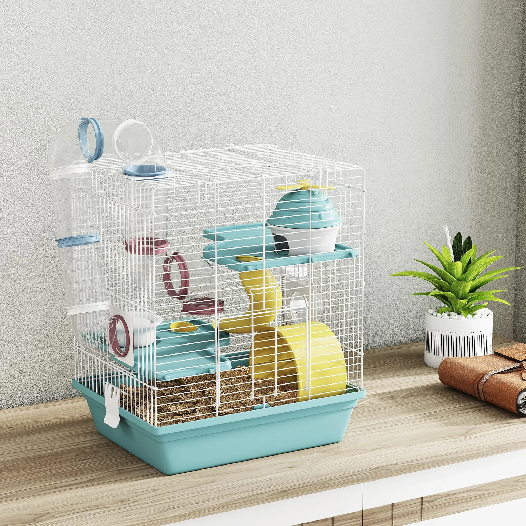 PawHut Gabbia per Criceti 3 Livelli con 12 Tubi, 34.5x27.5x41 cm, Blu - immagine 8
