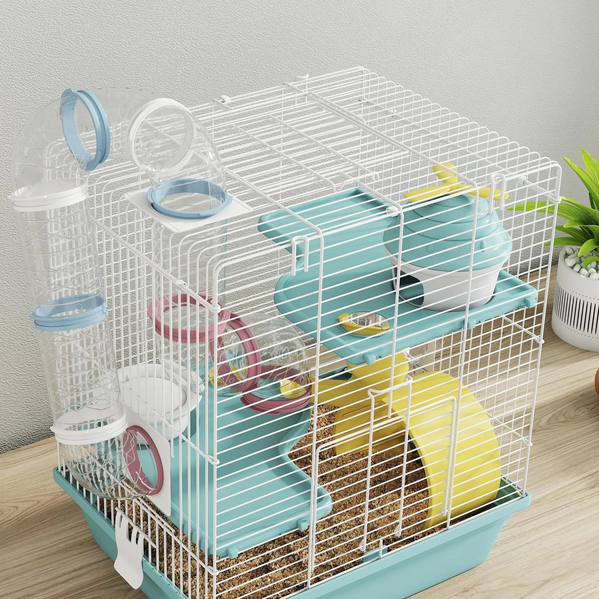 PawHut Gabbia per Criceti 3 Livelli con 12 Tubi, 34.5x27.5x41 cm, Blu - immagine 9