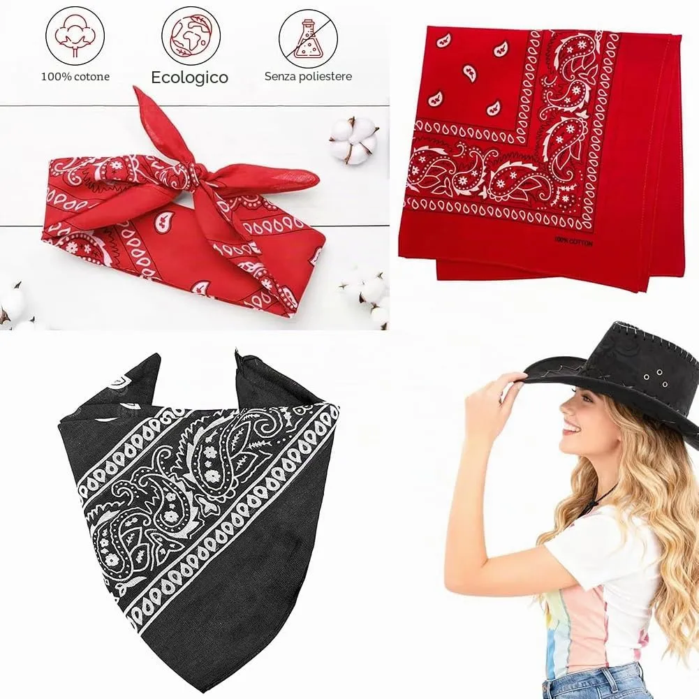 WFKKMEQ Costume da Cowboy, Set 6 Pezzi con Cappello, Bandana e Distintivo (Nero, Marrone) - immagine 4