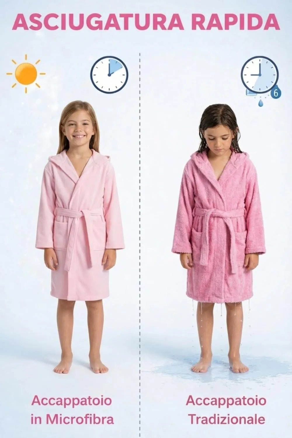 Intimitaly Accappatoio in Microfibra per Bambini, 4-6 Anni, Rosa - immagine 4