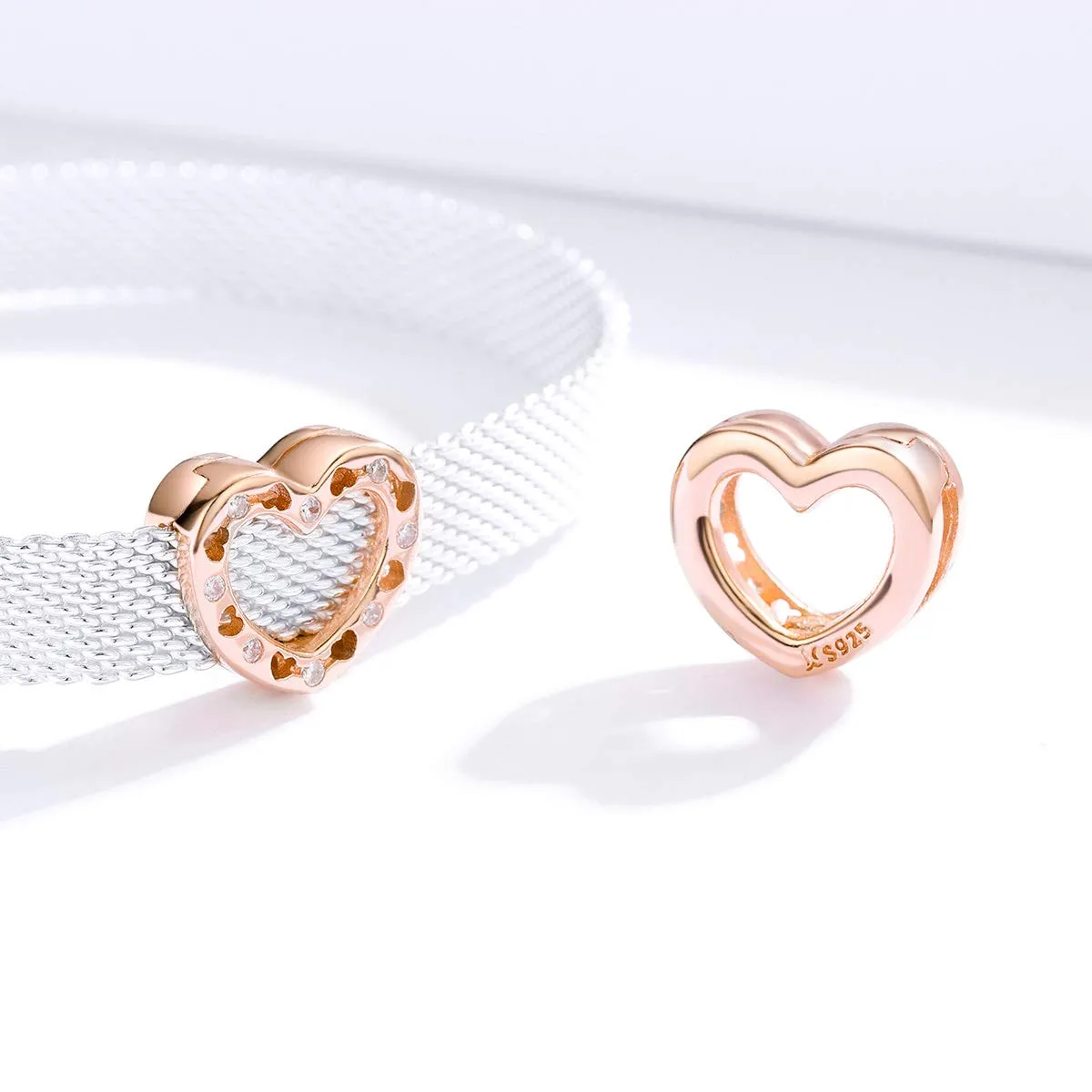 NewL Ciondolo a forma di cuore in Argento Sterling 925, Oro Rosa - immagine 3