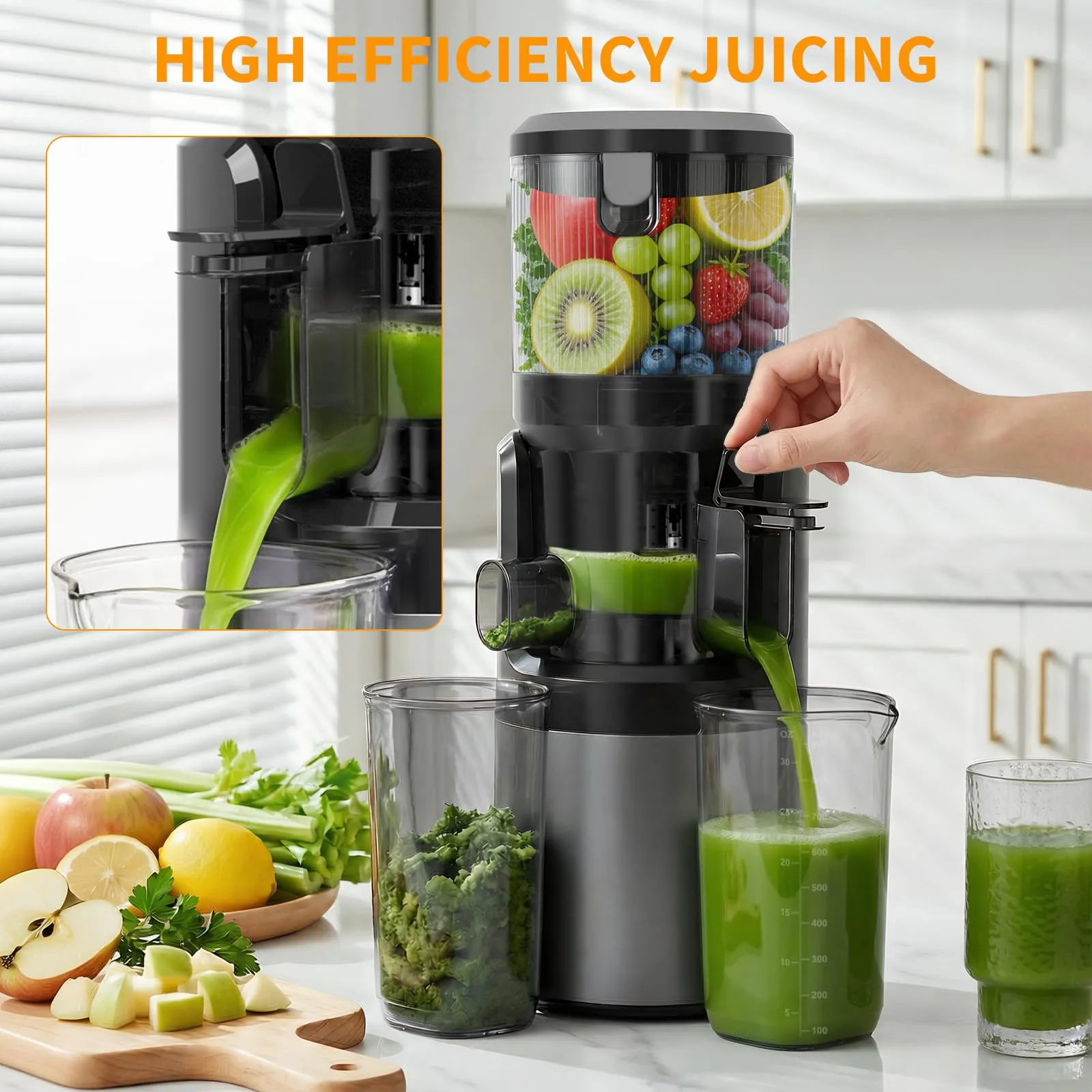 XTKKGFBIR SJ-068 Estrattore di Frutta e Verdura a Freddo, Slow Juicer XL 152mm - immagine 7