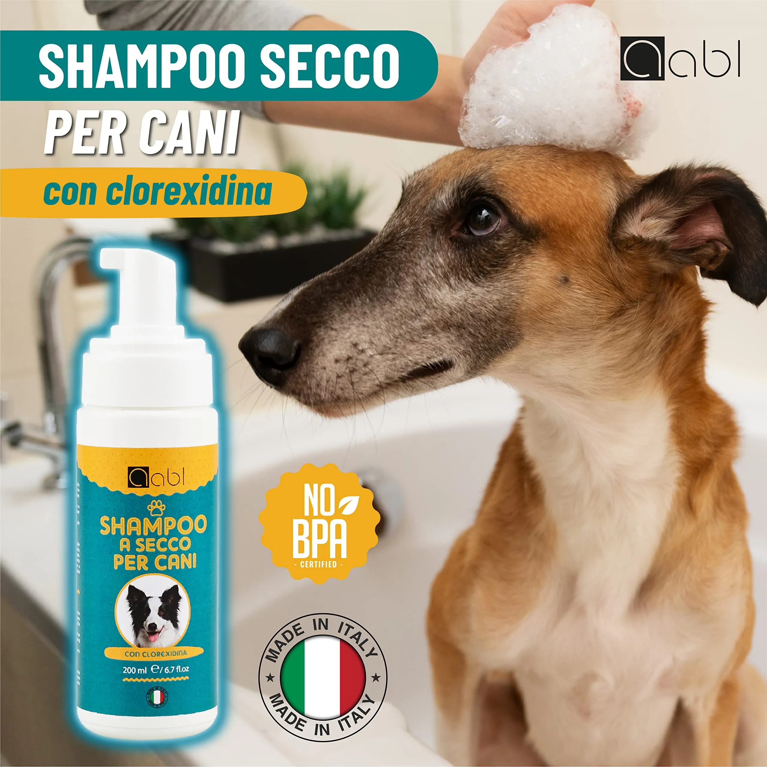 aabl Shampoo Secco per Cani con Clorexidina, Profumo di Talco, 200 ml - immagine 2