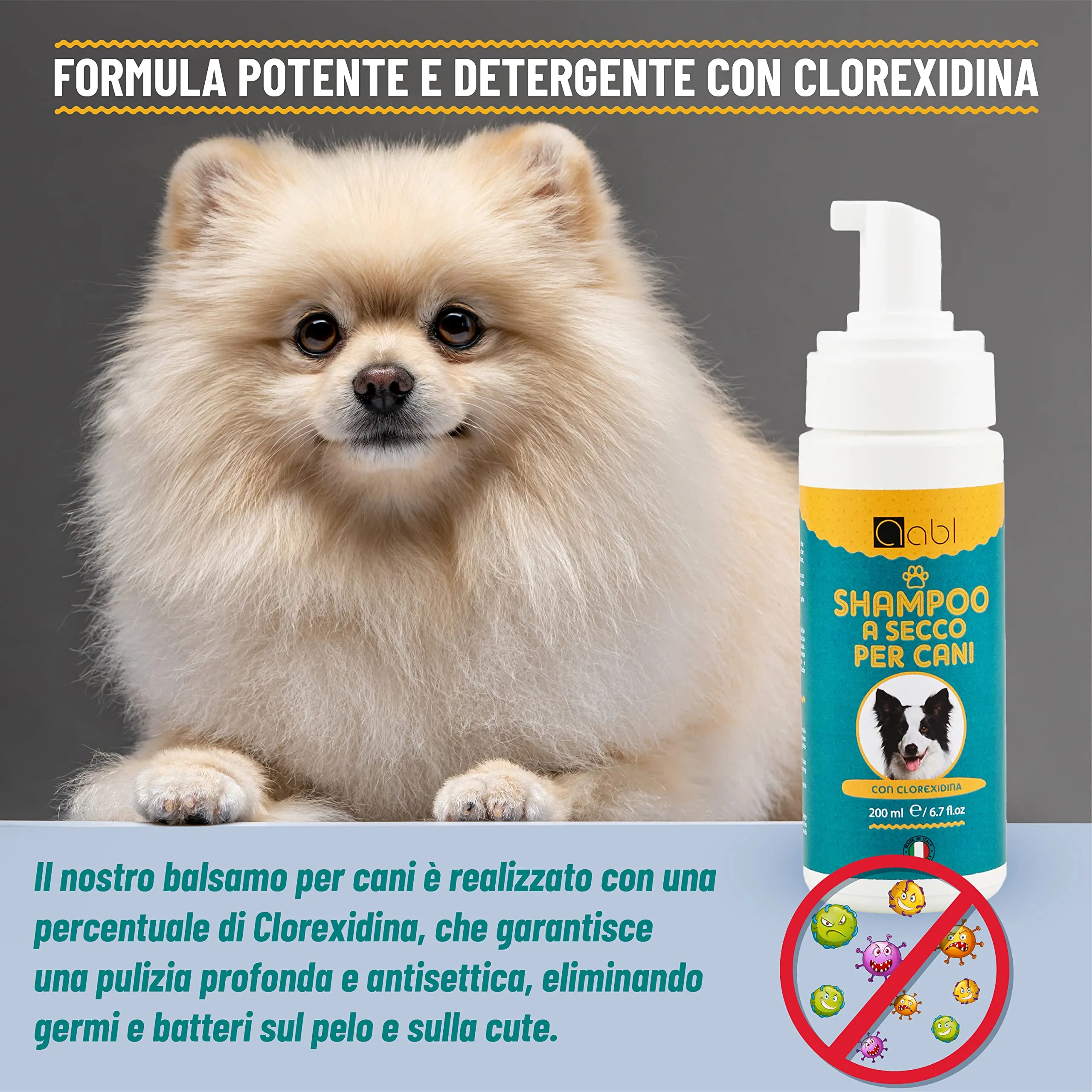 aabl Shampoo Secco per Cani con Clorexidina, Profumo di Talco, 200 ml - immagine 3