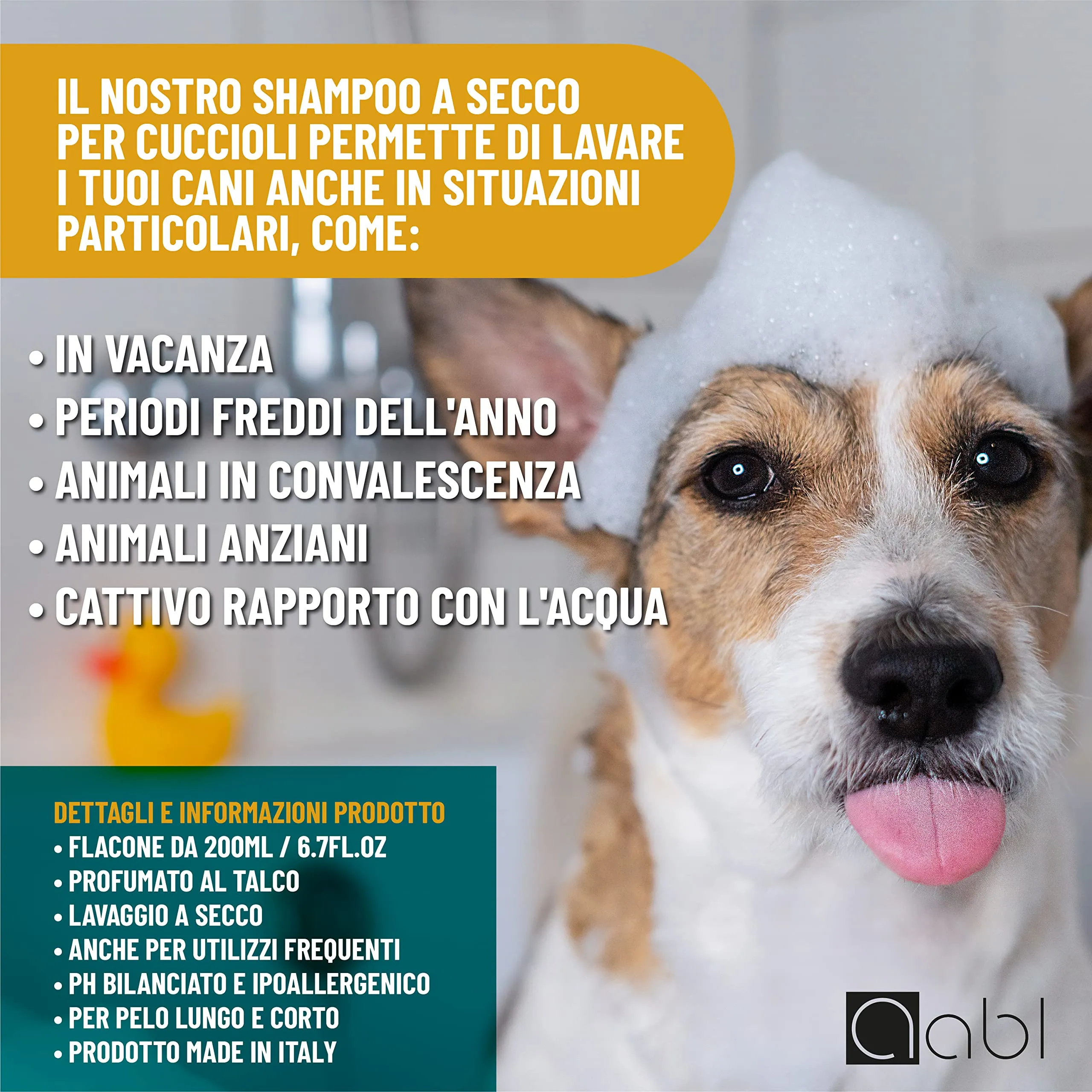 aabl Shampoo Secco per Cani con Clorexidina, Profumo di Talco, 200 ml - immagine 4