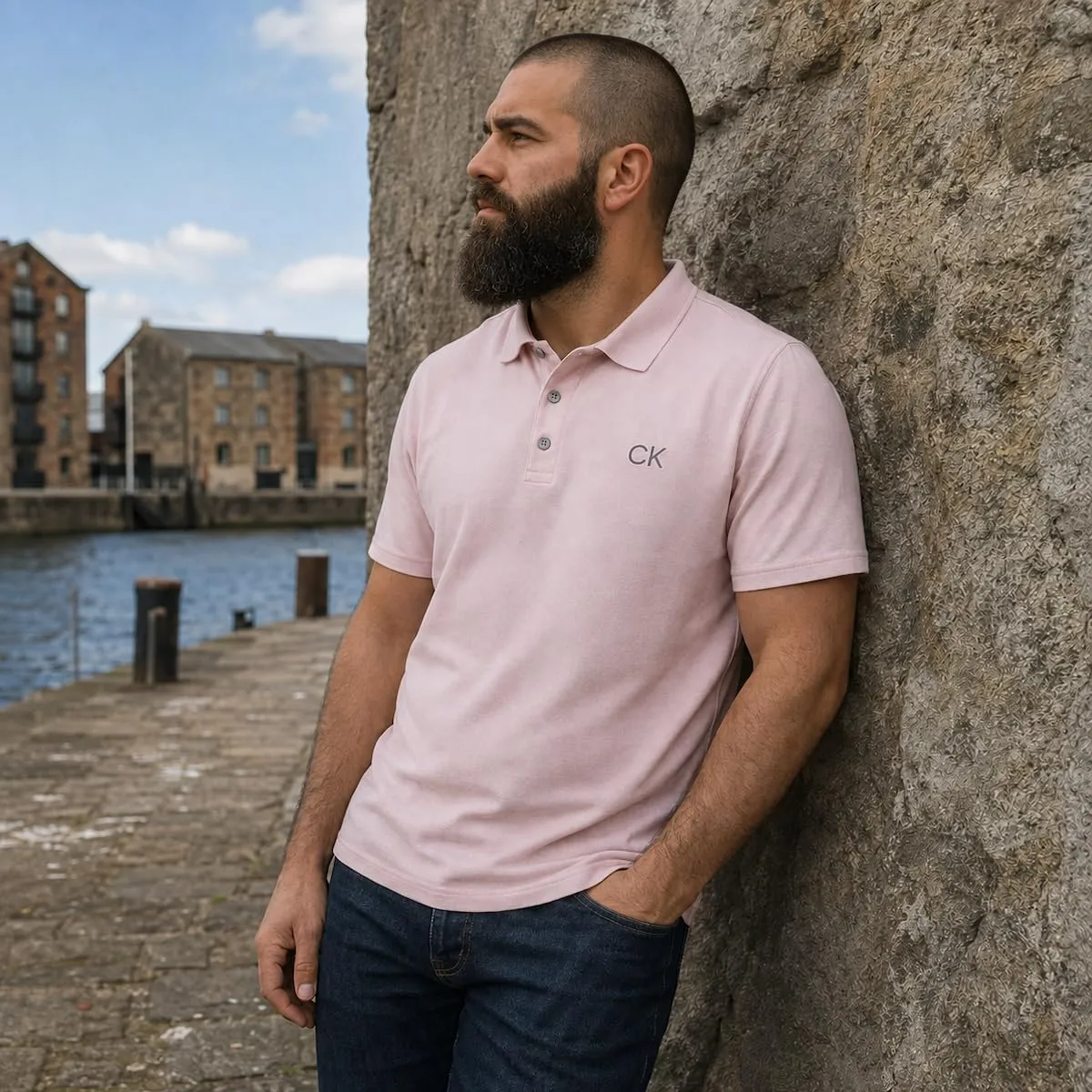 Calvin Klein Central Eco Light Wicking Men's Golf Polo - Baby Pink - M - immagine 3