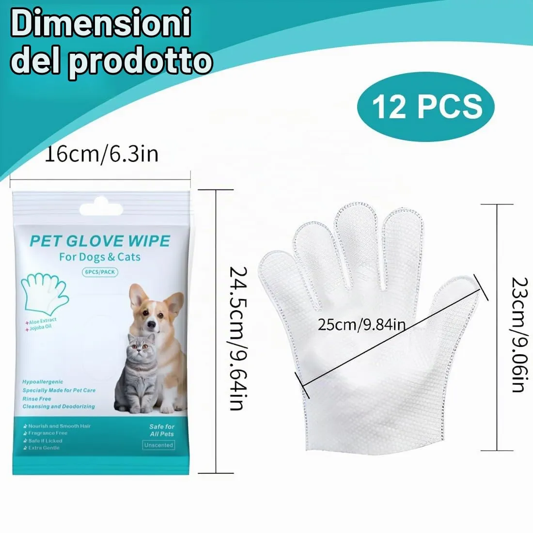 WeddHuis Salviette Guanto per Animali Domestici per Cani e Gatti, Senza Risciacquo - immagine 2