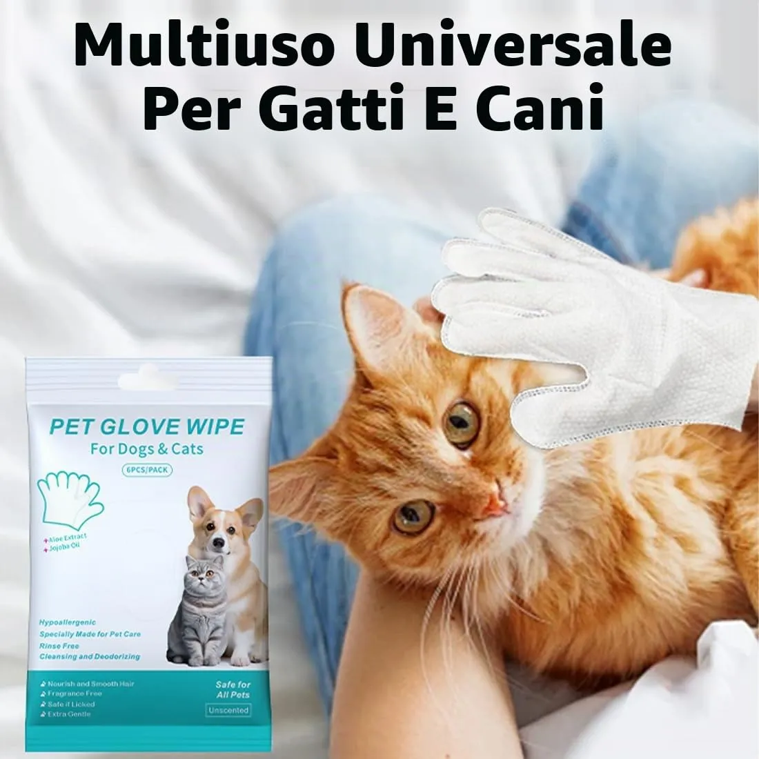 WeddHuis Salviette Guanto per Animali Domestici per Cani e Gatti, Senza Risciacquo - immagine 5