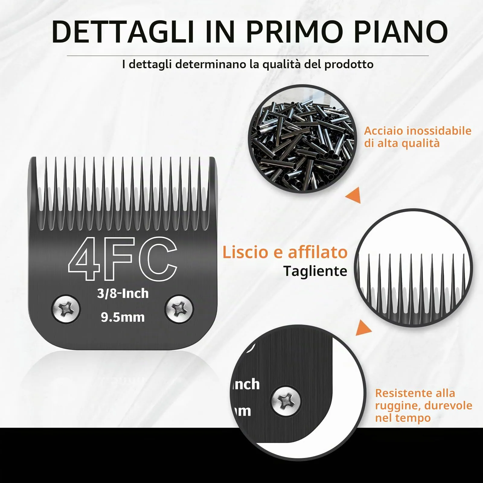 ZATEIRL Lame di Toelettatura 4FC per Cani, Acciaio 3/8 Pollici (9,5 mm), Compatibili con Andis, Oster A5, Wahl KM-10, Moser, Heiniger, Confezione da 3, Nero - immagine 2