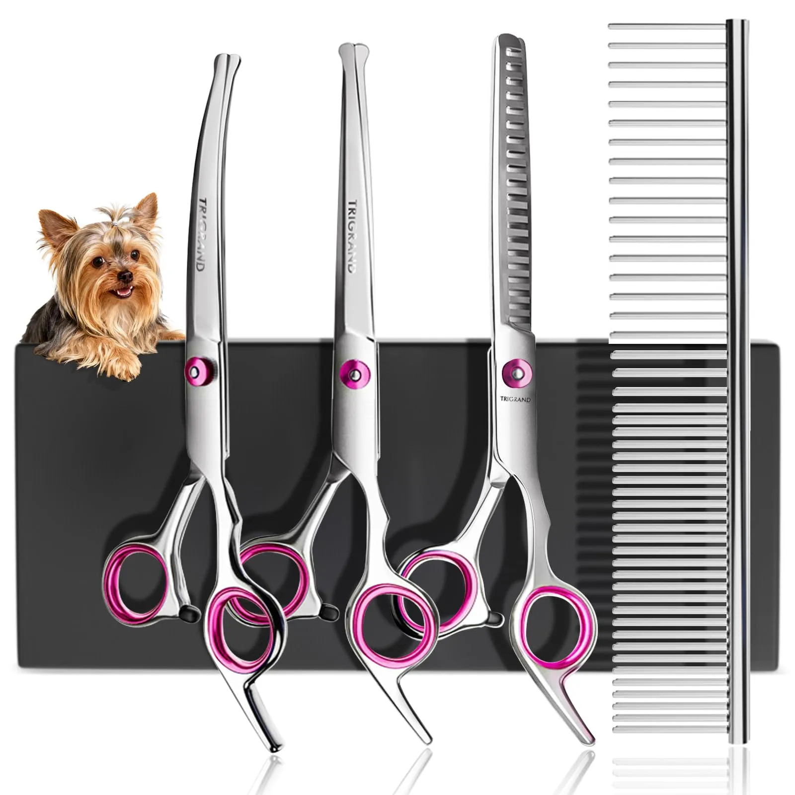 TRIGRAND Set Forbici Toelettatura Cani 5-in-1 con Punte Arrotondate, Rosa - immagine 1