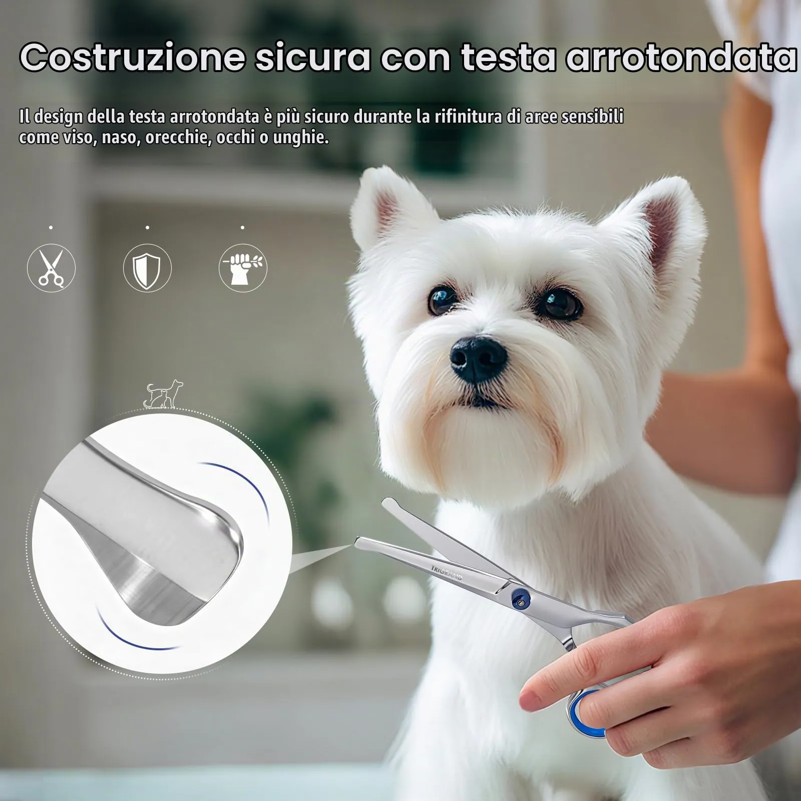 TRIGRAND Set Forbici Toelettatura Cani 5-in-1 con Punte Arrotondate, Rosa - immagine 2