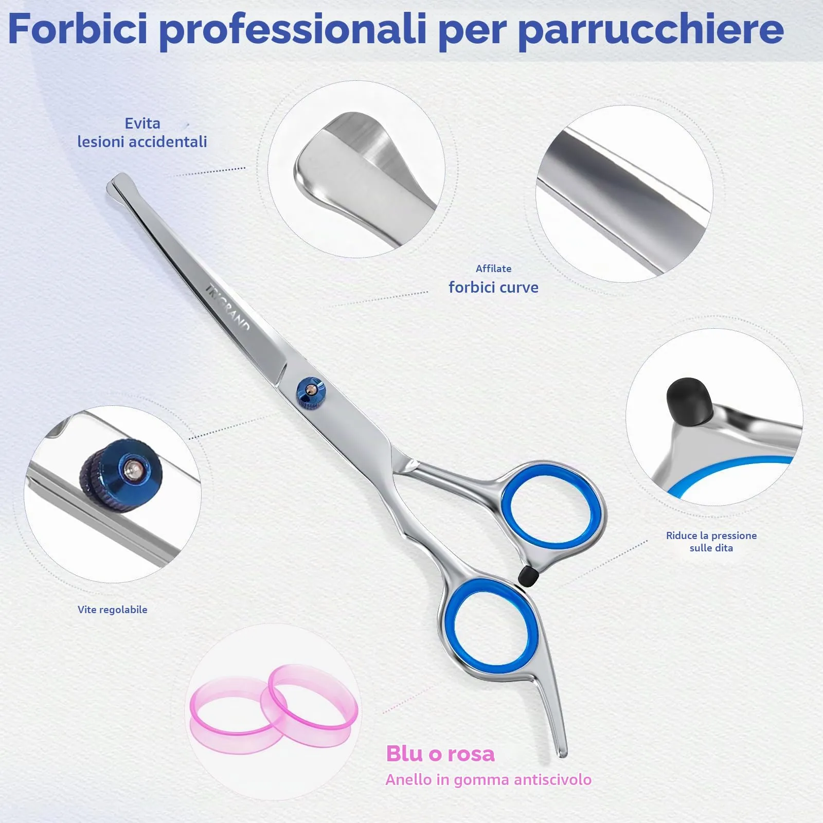 TRIGRAND Set Forbici Toelettatura Cani 5-in-1 con Punte Arrotondate, Rosa - immagine 6