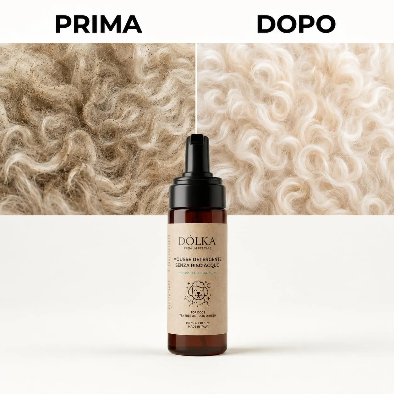 DÓLKA Mousse Detergente per Cani Senza Risciacquo 150 ml con Tea Tree, Olio di Neem, Calendula, Camomilla e Tè Verde - immagine 7