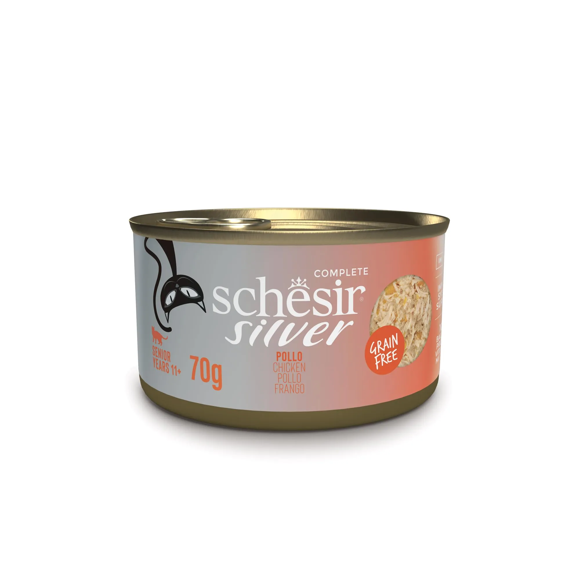Schesir Silver Filetti di Pollo in Brodo per Gatti Anziani, Grain Free, 12 x 70g - immagine 1