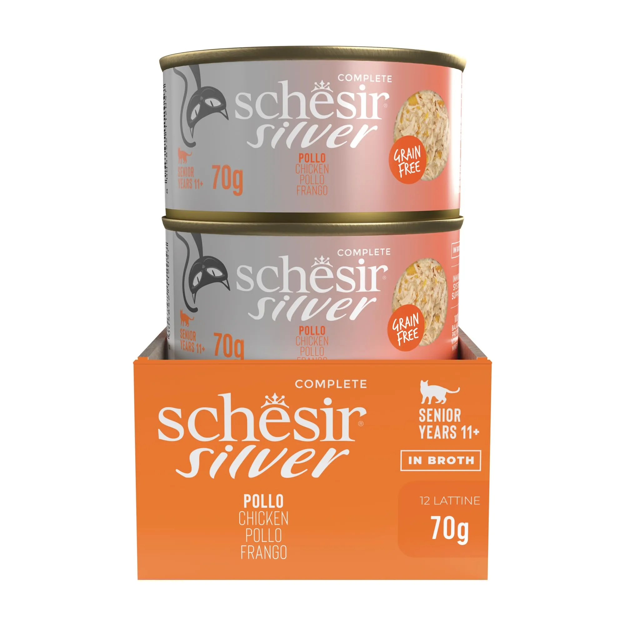 Schesir Silver Filetti di Pollo in Brodo per Gatti Anziani, Grain Free, 12 x 70g - immagine 2
