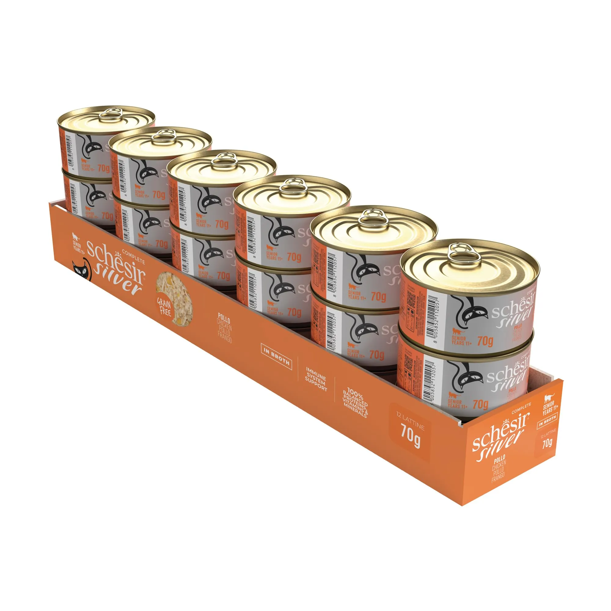 Schesir Silver Filetti di Pollo in Brodo per Gatti Anziani, Grain Free, 12 x 70g - immagine 3