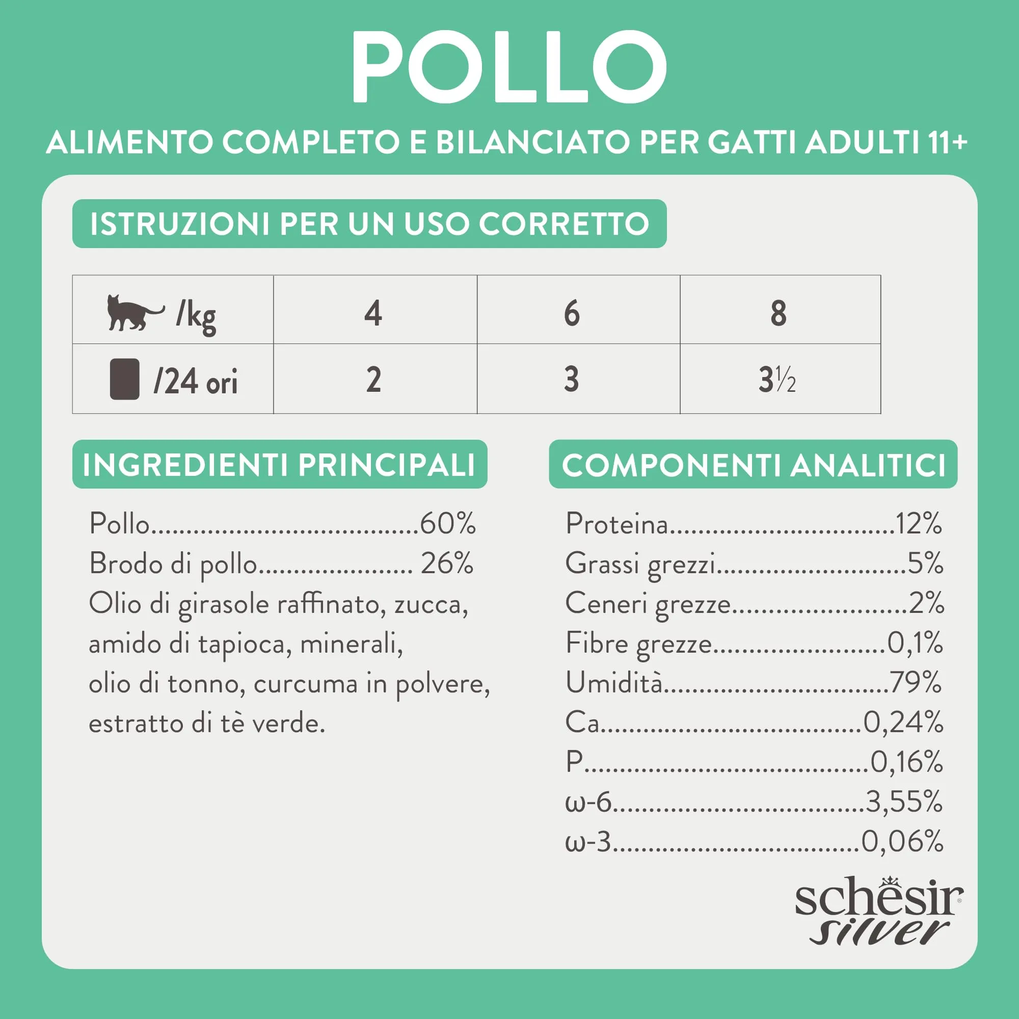 Schesir Silver Filetti di Pollo in Brodo per Gatti Anziani, Grain Free, 12 x 70g - immagine 5