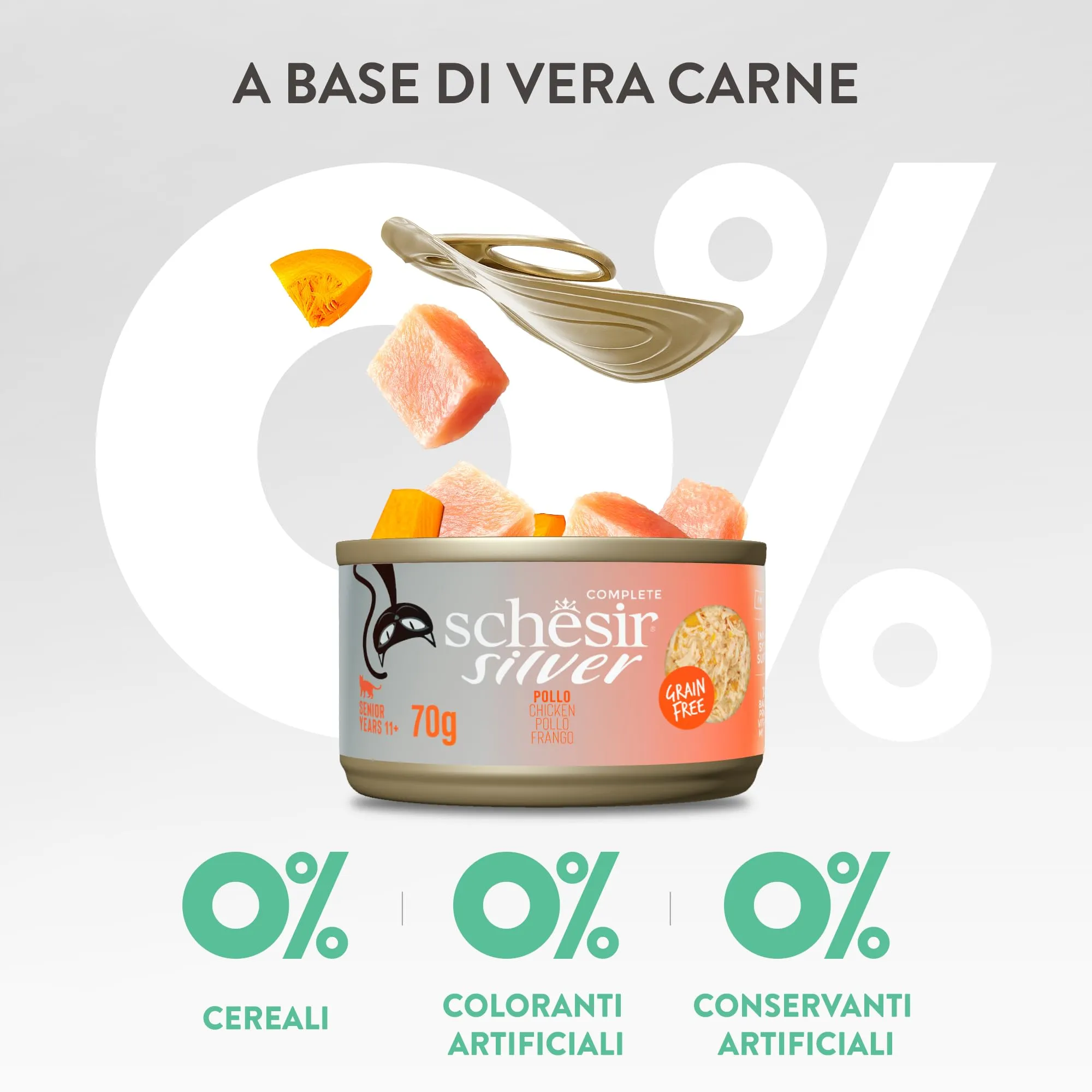 Schesir Silver Filetti di Pollo in Brodo per Gatti Anziani, Grain Free, 12 x 70g - immagine 6