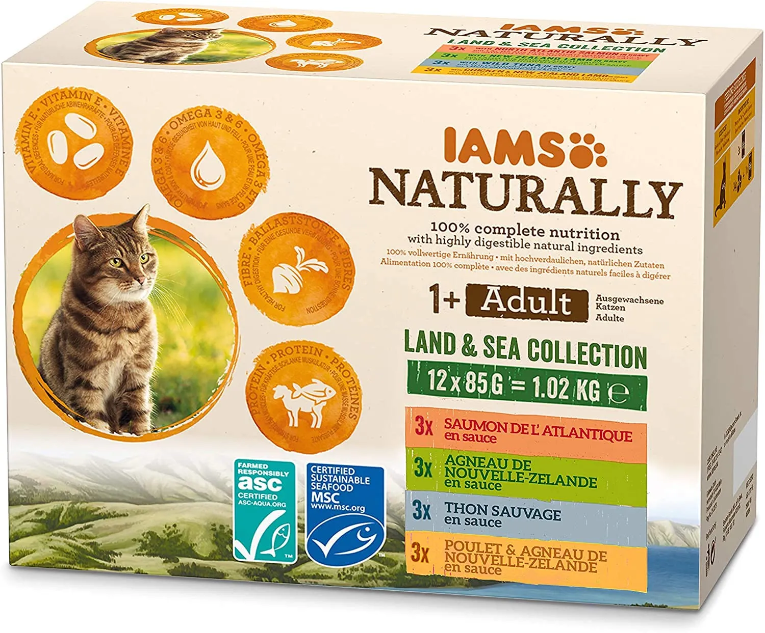 IAMS Naturally Land & Sea Cibo Umido per Gatti in Salsa, 12 x 85 g - immagine 1