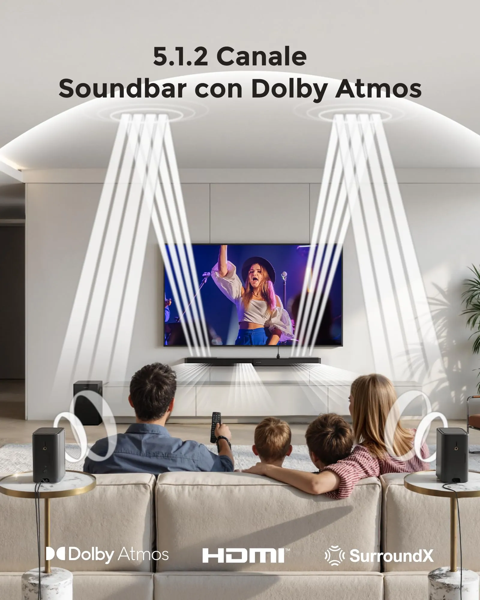 ULTIMEA Skywave F40 Boom Soundbar 5.1.2 con Dolby Atmos, 460W, Subwoofer e Altoparlanti Surround, Bluetooth 5.4, HDMI eARC - immagine 2