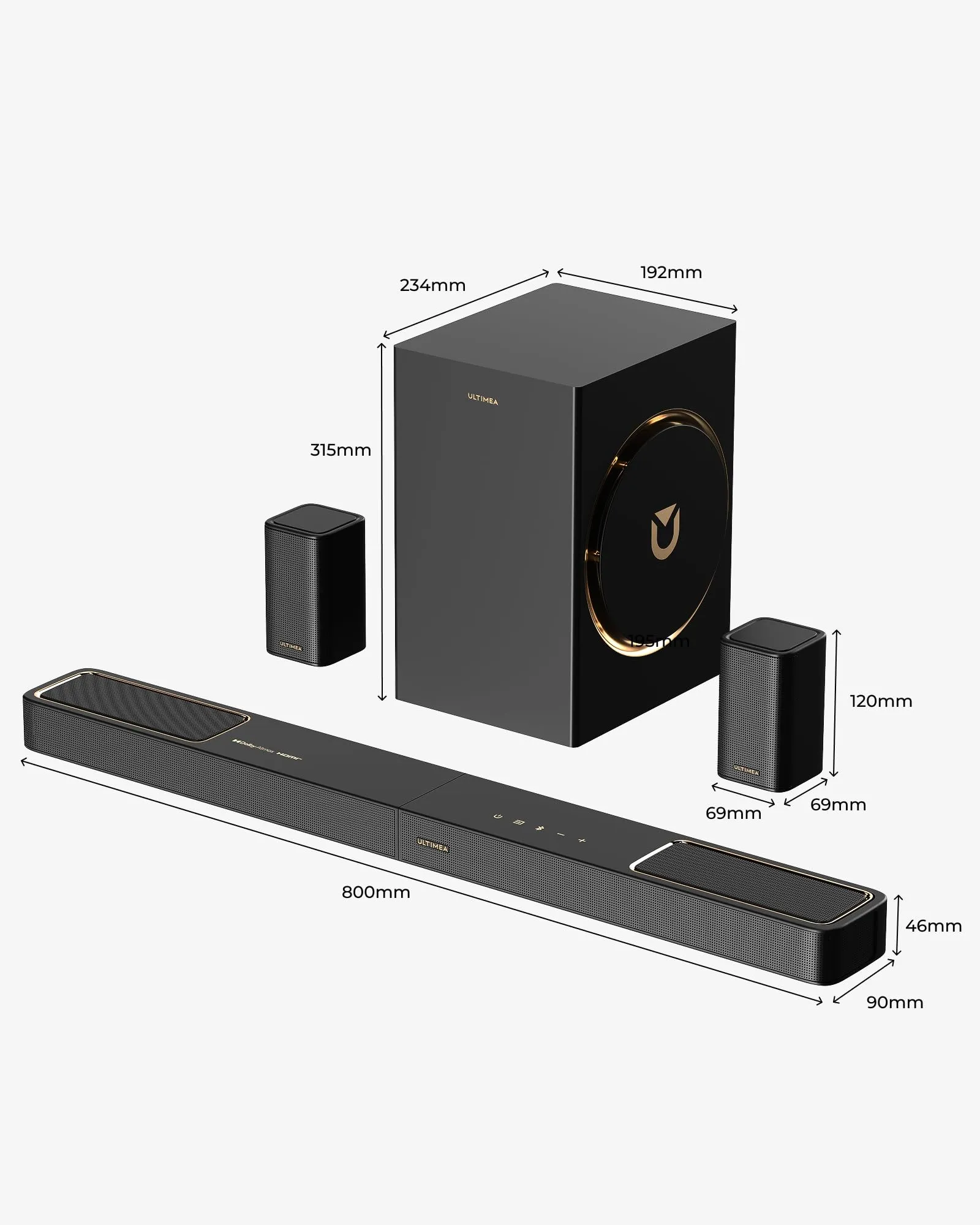 ULTIMEA Skywave F40 Boom Soundbar 5.1.2 con Dolby Atmos, 460W, Subwoofer e Altoparlanti Surround, Bluetooth 5.4, HDMI eARC - immagine 9