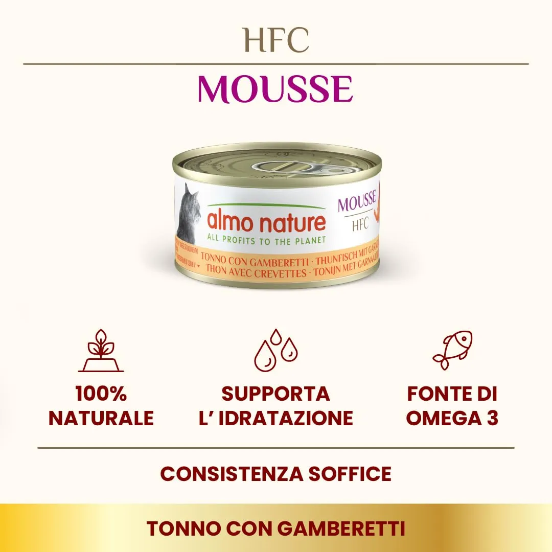 Almo Nature HFC Mousse Alimento Umido per Gatti Tonno con Gamberetti 70g, 24 Confezioni - immagine 2